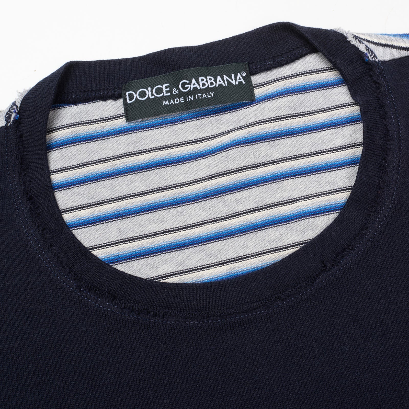 DOLCE & GABBANA Blue Striped Cotton Sweater EU 50 US M