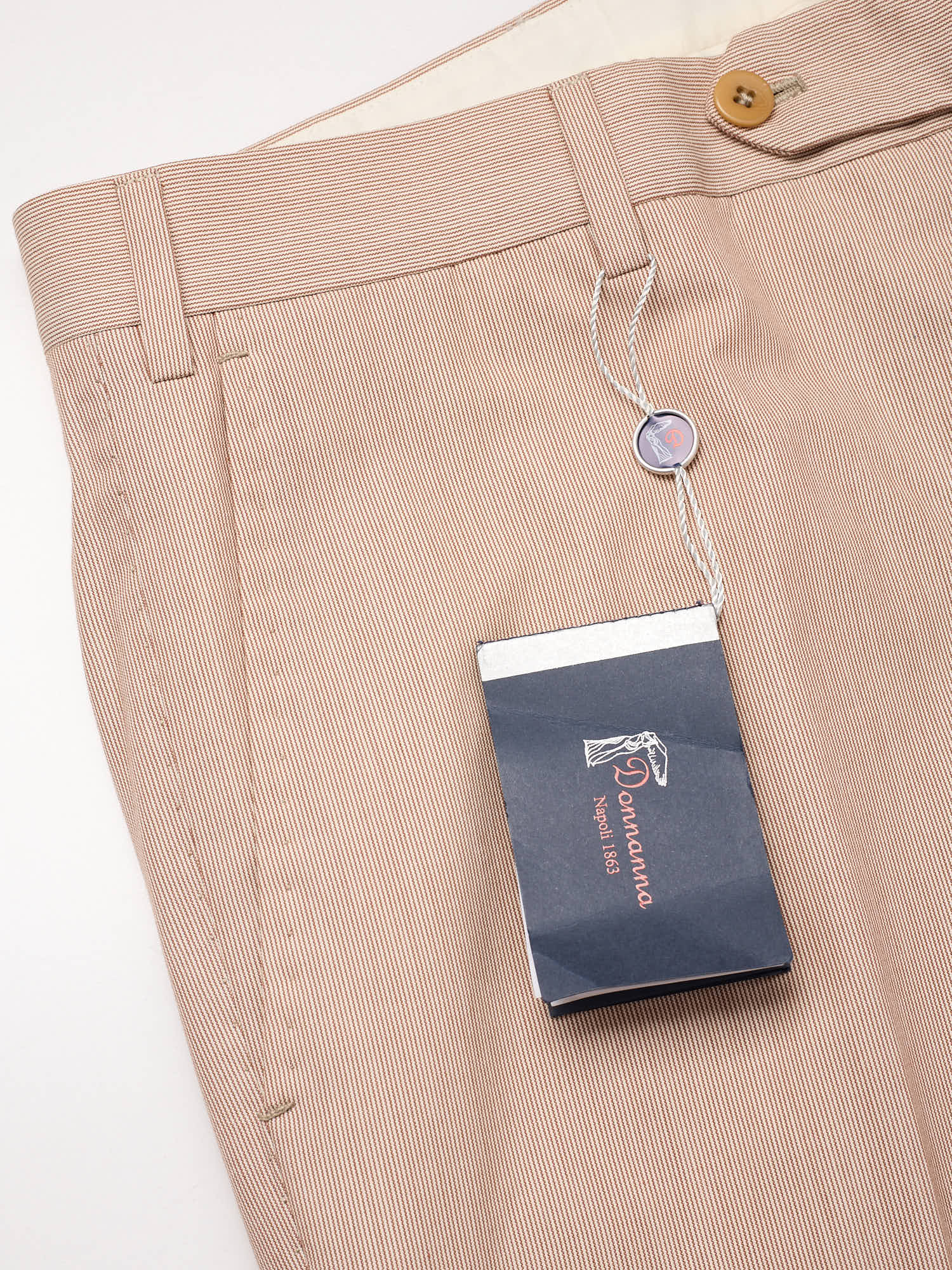 DONNANNA Handmade “Lazio” Brown Striped Cotton-Virgin Wool Flat Front Dress Pants