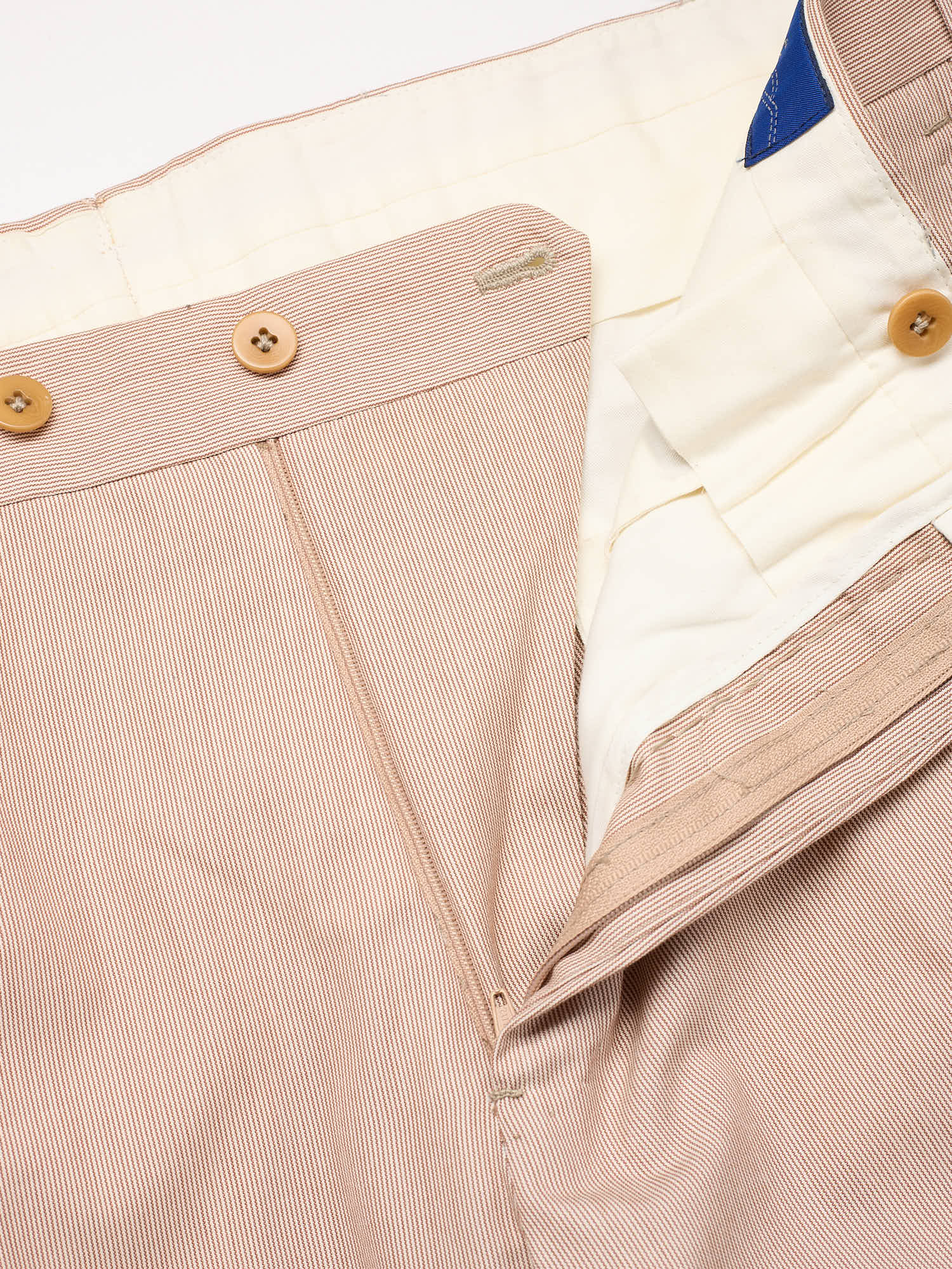 DONNANNA Handmade “Lazio” Brown Striped Cotton-Virgin Wool Flat Front Dress Pants