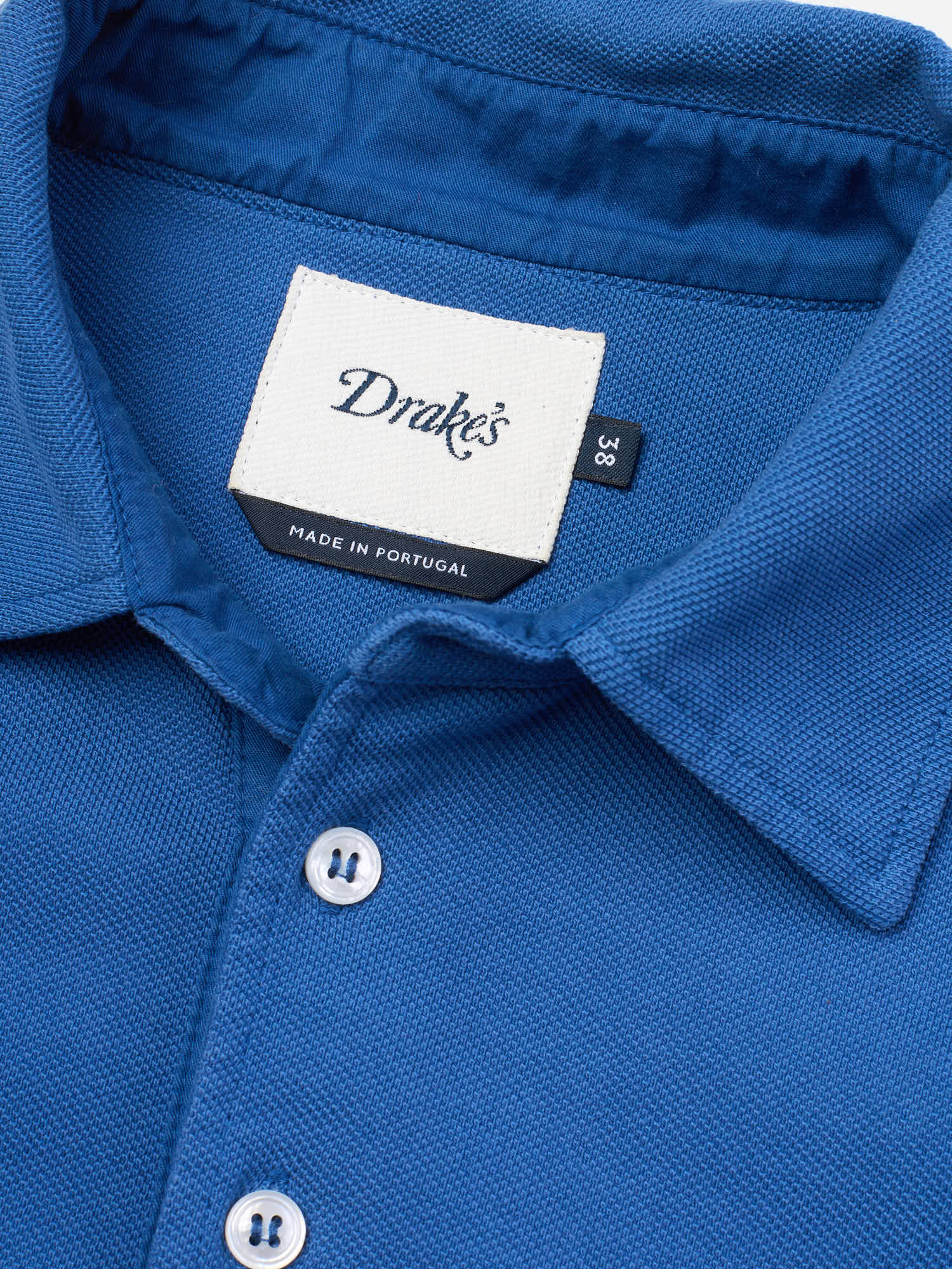 DRAKE'S Blue Cotton Pique Long Sleeve Polo Shirt Size 38 S