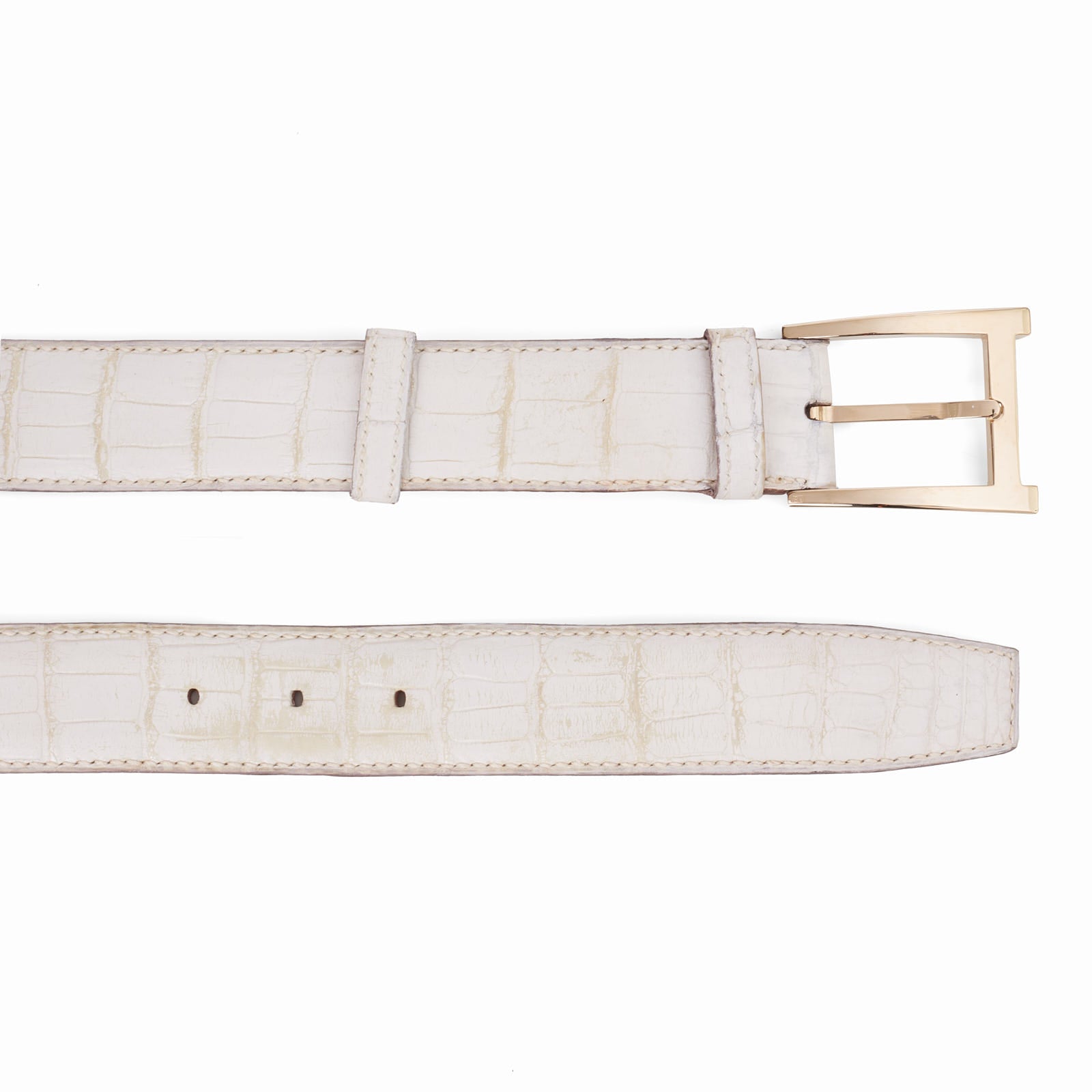 DURET Paris White Crocodile Belt with Golden Alpha Buckle 37" 95cm DURET