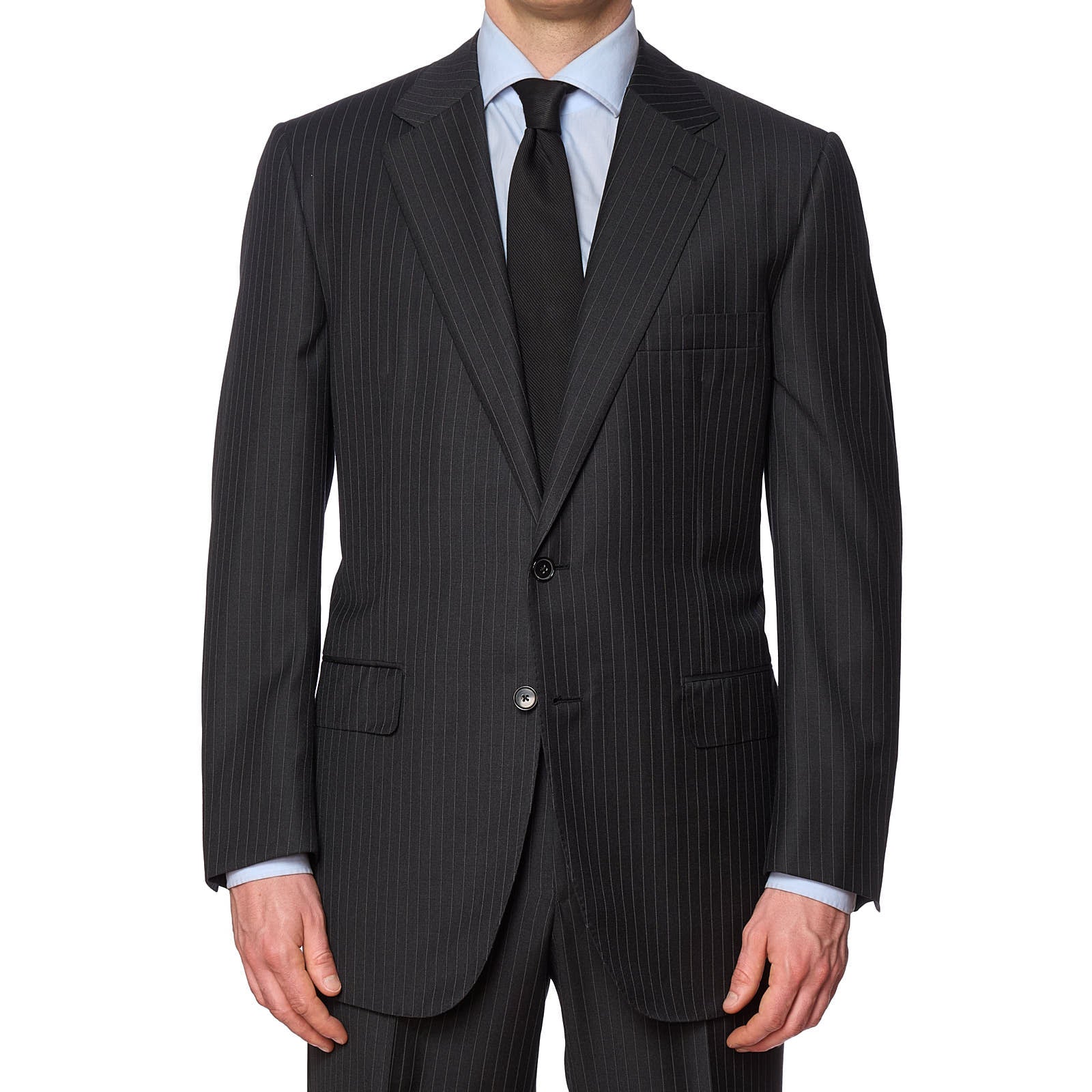 D'AVENZA Handmade Charcoal Gray Pinstriped Wool Suit EU 54 NEW US 42-44