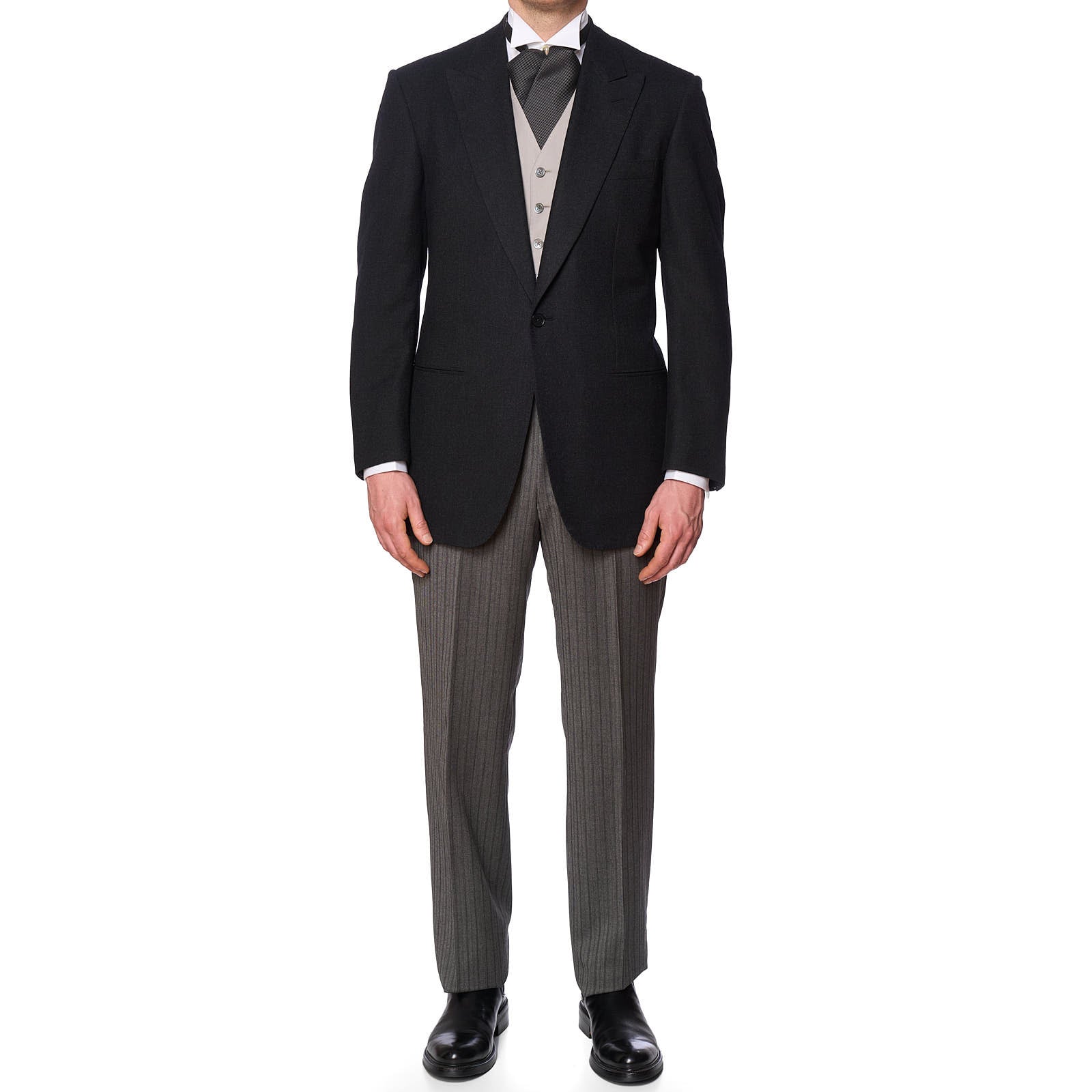 D'AVENZA Roma Dark Gray Flannel Wool 3 Piece Morning Suit Wedding EU 50 NEW US 40