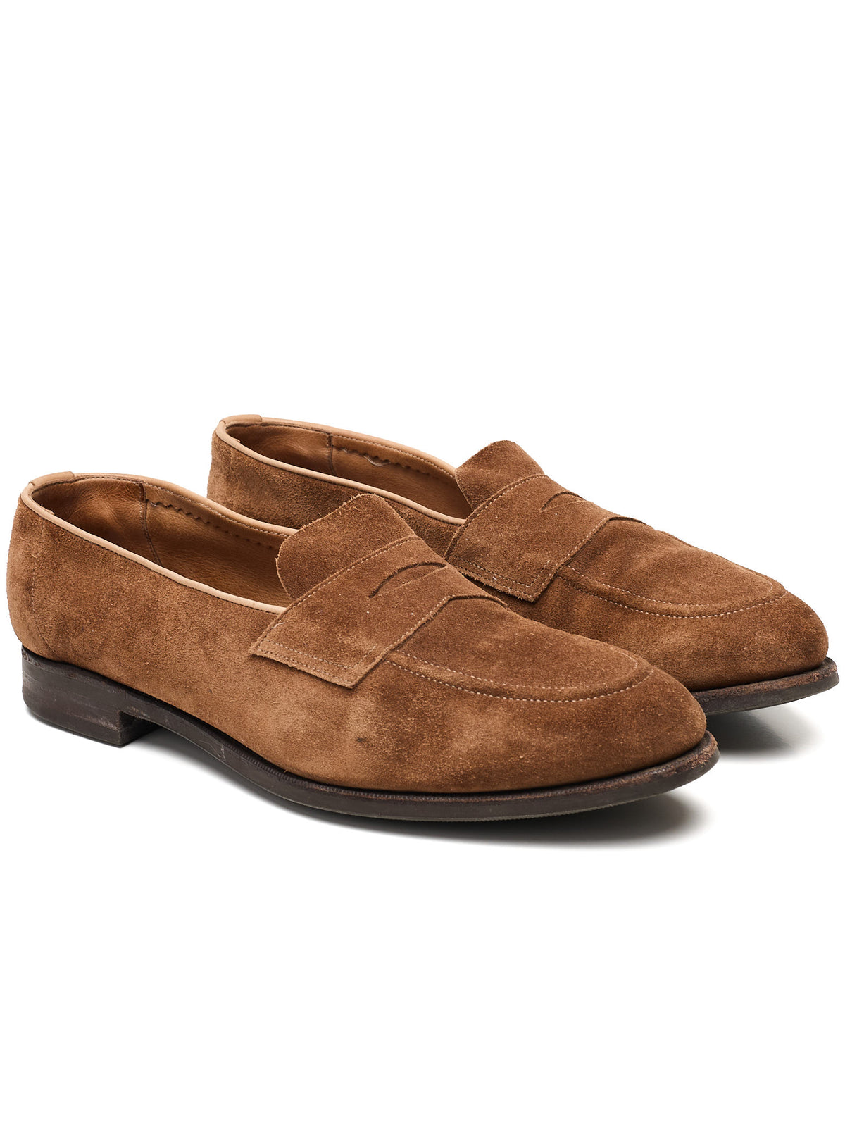 EDWARD GREEN Piccadilly Unlined Tobacco Brown Suede Penny Loafer Shoes US 9.5