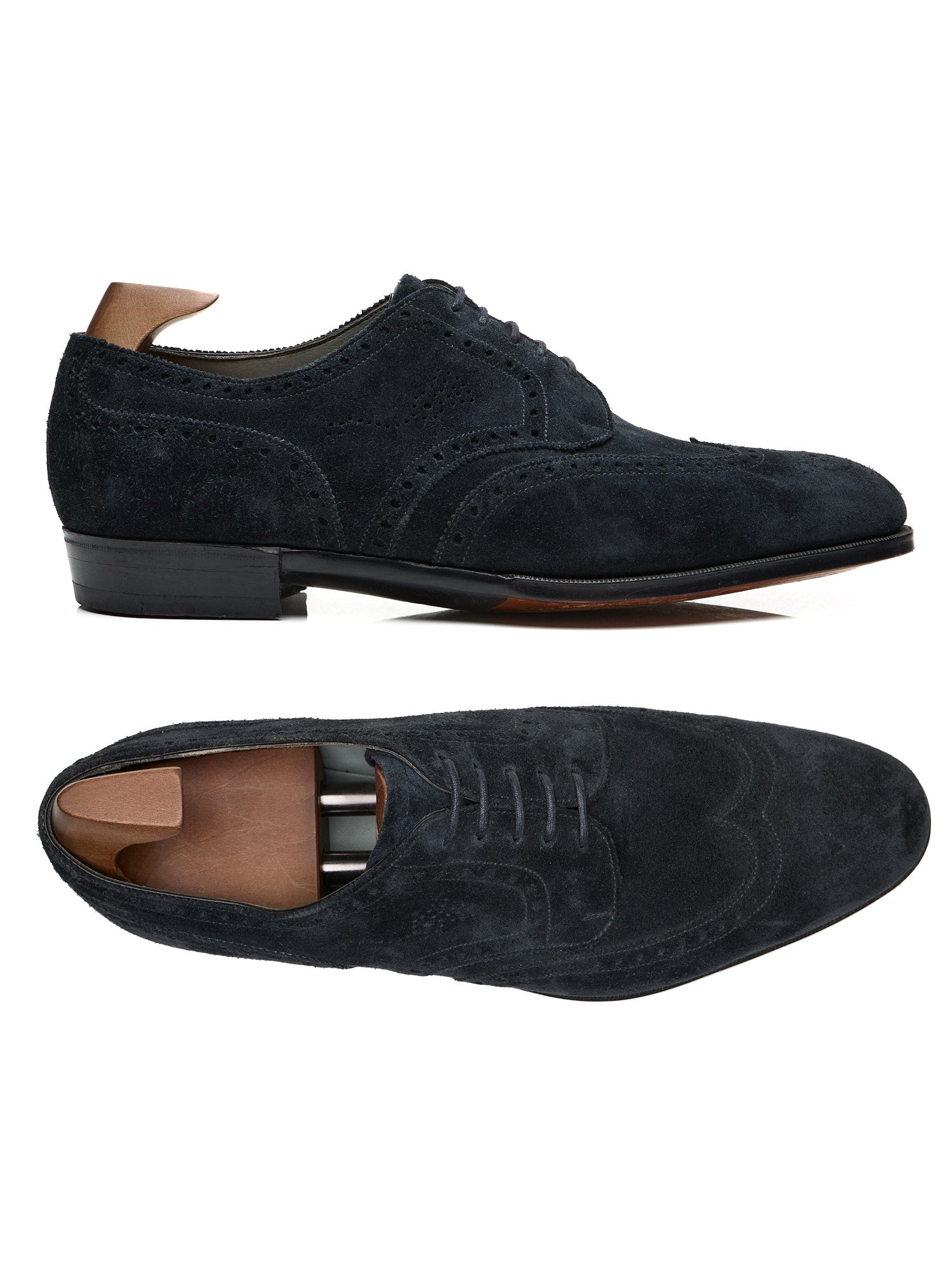 EDWARD GREEN Malvern Last 82 Midnight Full Brogue Suede Oxford Shoes US 8.5