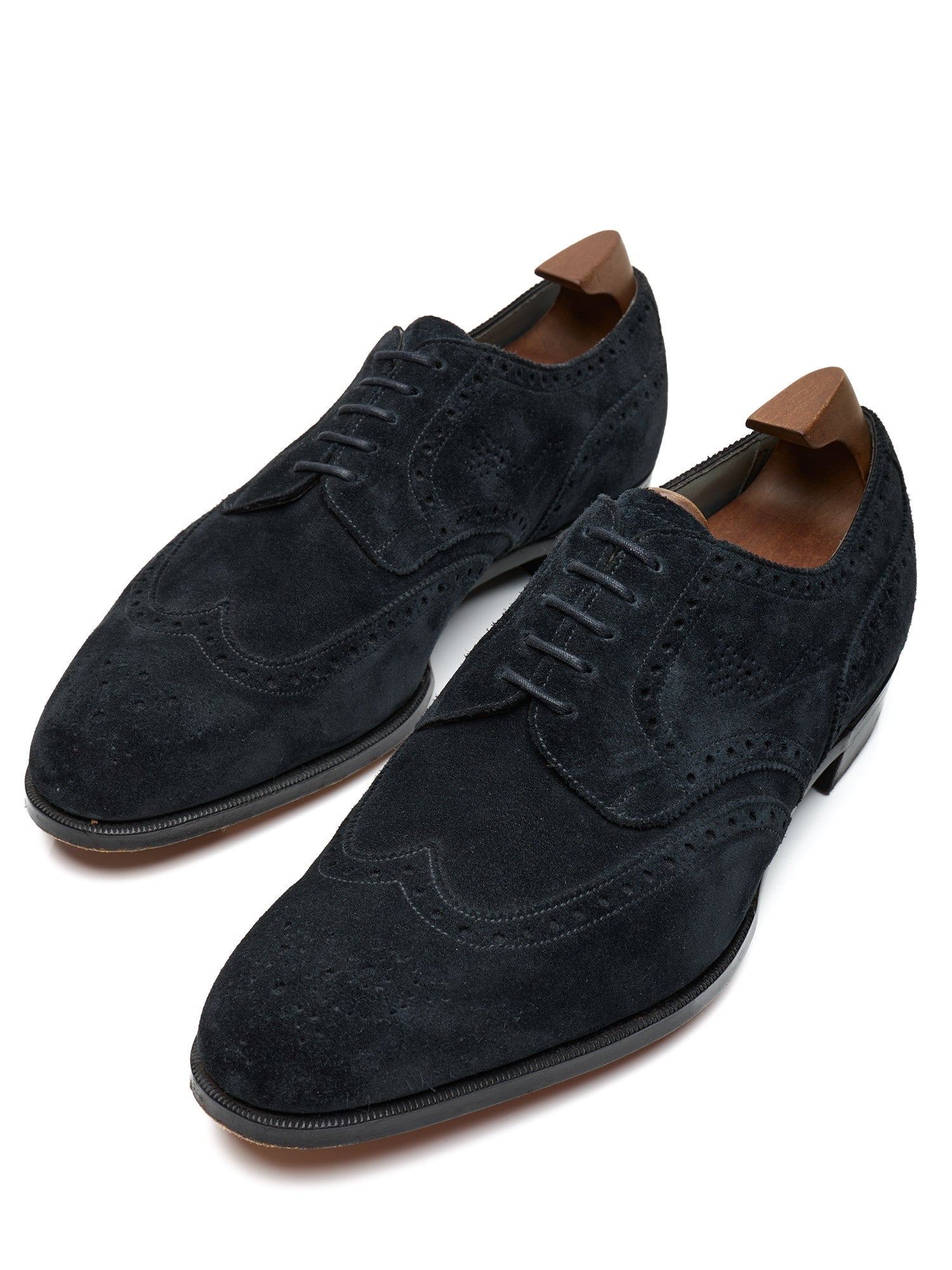 EDWARD GREEN Malvern Last 82 Midnight Full Brogue Suede Oxford Shoes US 8.5