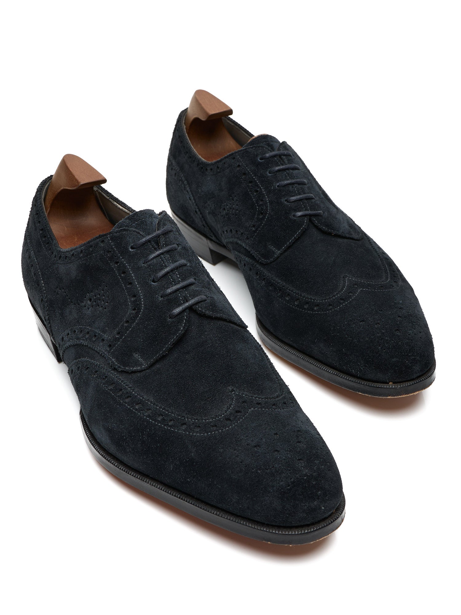 EDWARD GREEN Malvern Last 82 Midnight Full Brogue Suede Oxford Shoes US 8.5