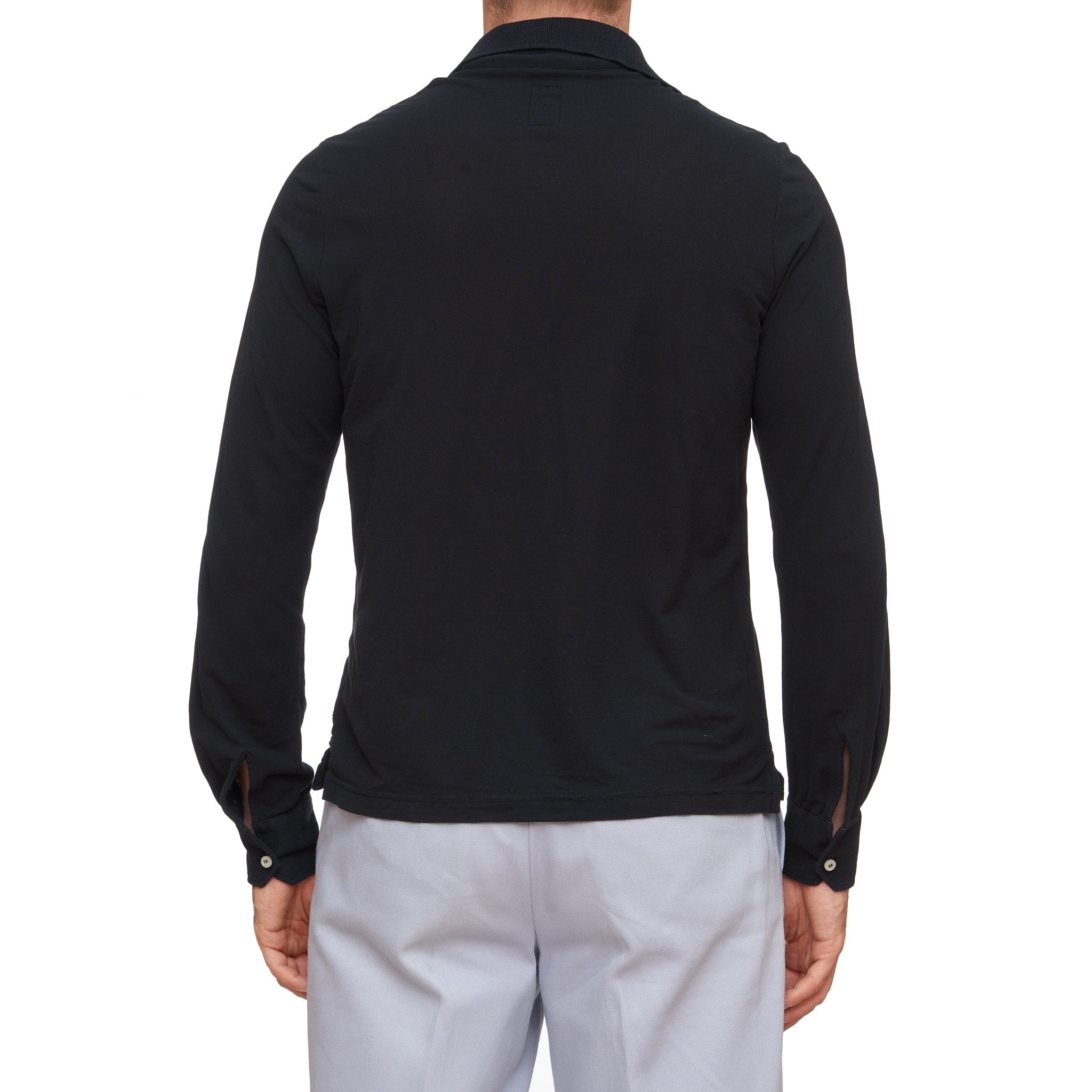 ELEVENTY Black Cotton Jersey Long Sleeve Polo Shirt Size M ELEVENTY