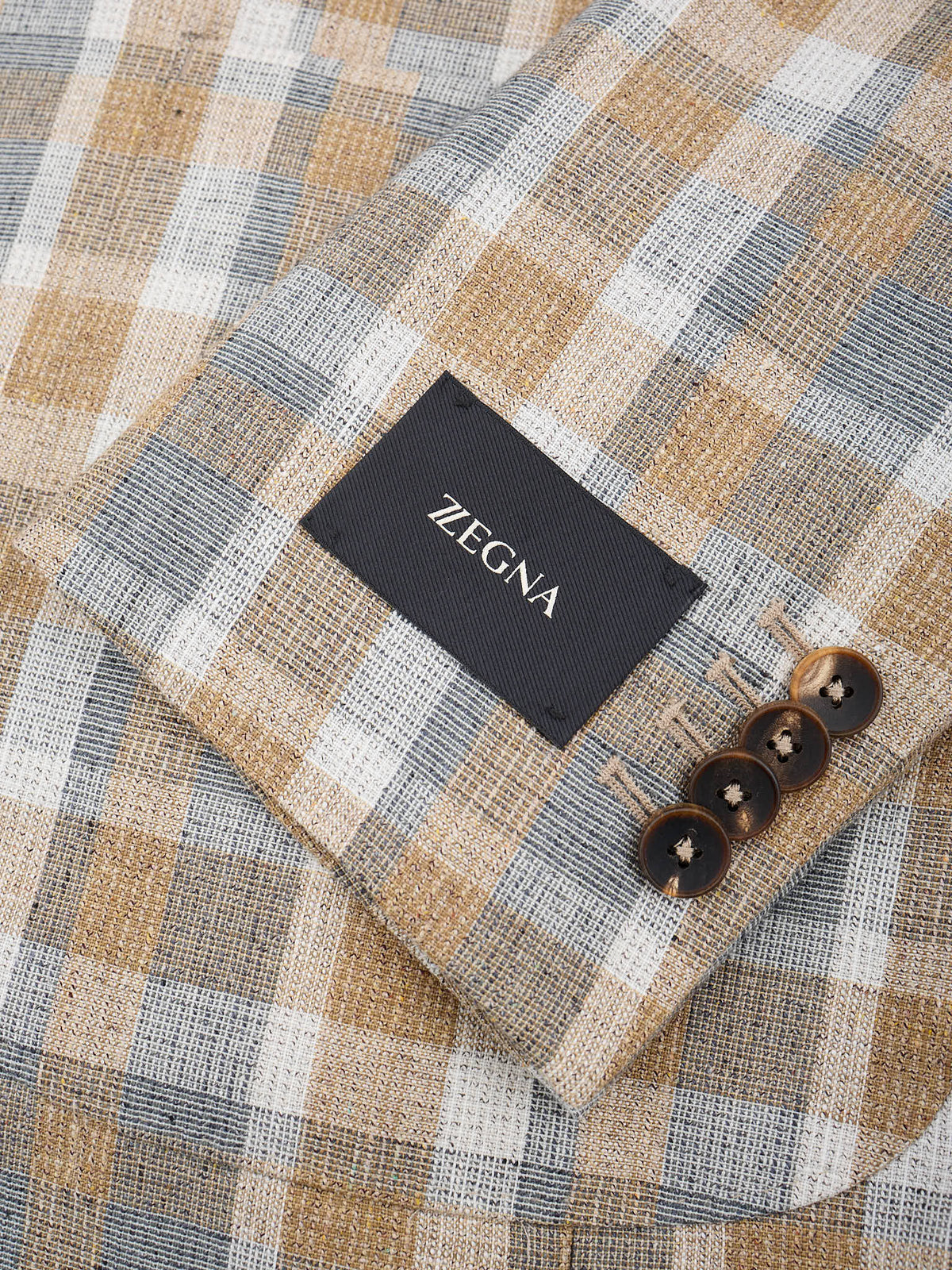 ERMENEGILDO ZEGNA Beige Plaid Wool-Silk-Linen Sport Jacket NEW