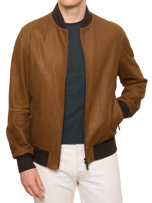 ERMENEGILDO ZEGNA Brown Lambskin Leather Jacket Mint