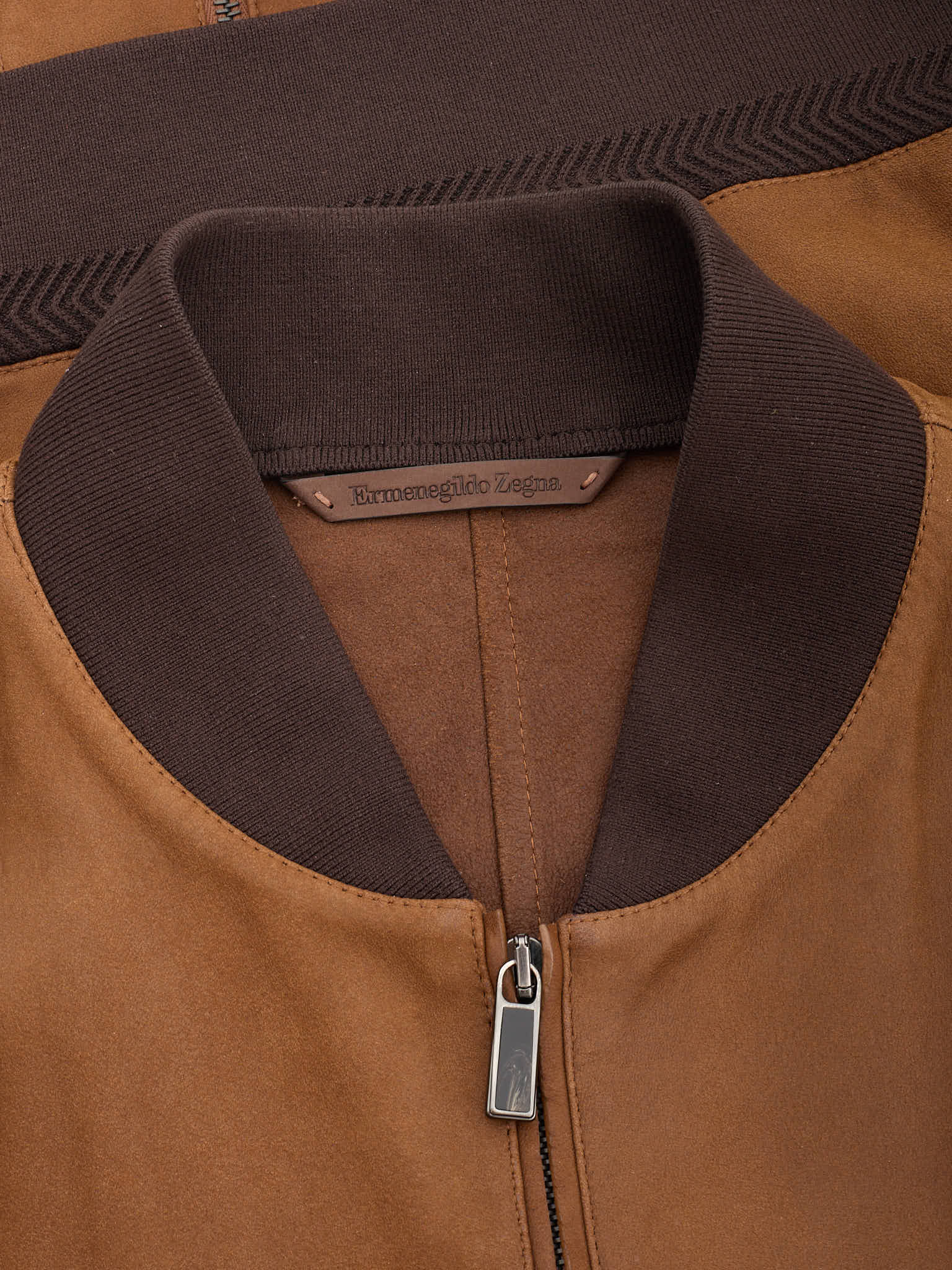 ERMENEGILDO ZEGNA Brown Lambskin Leather Jacket Mint