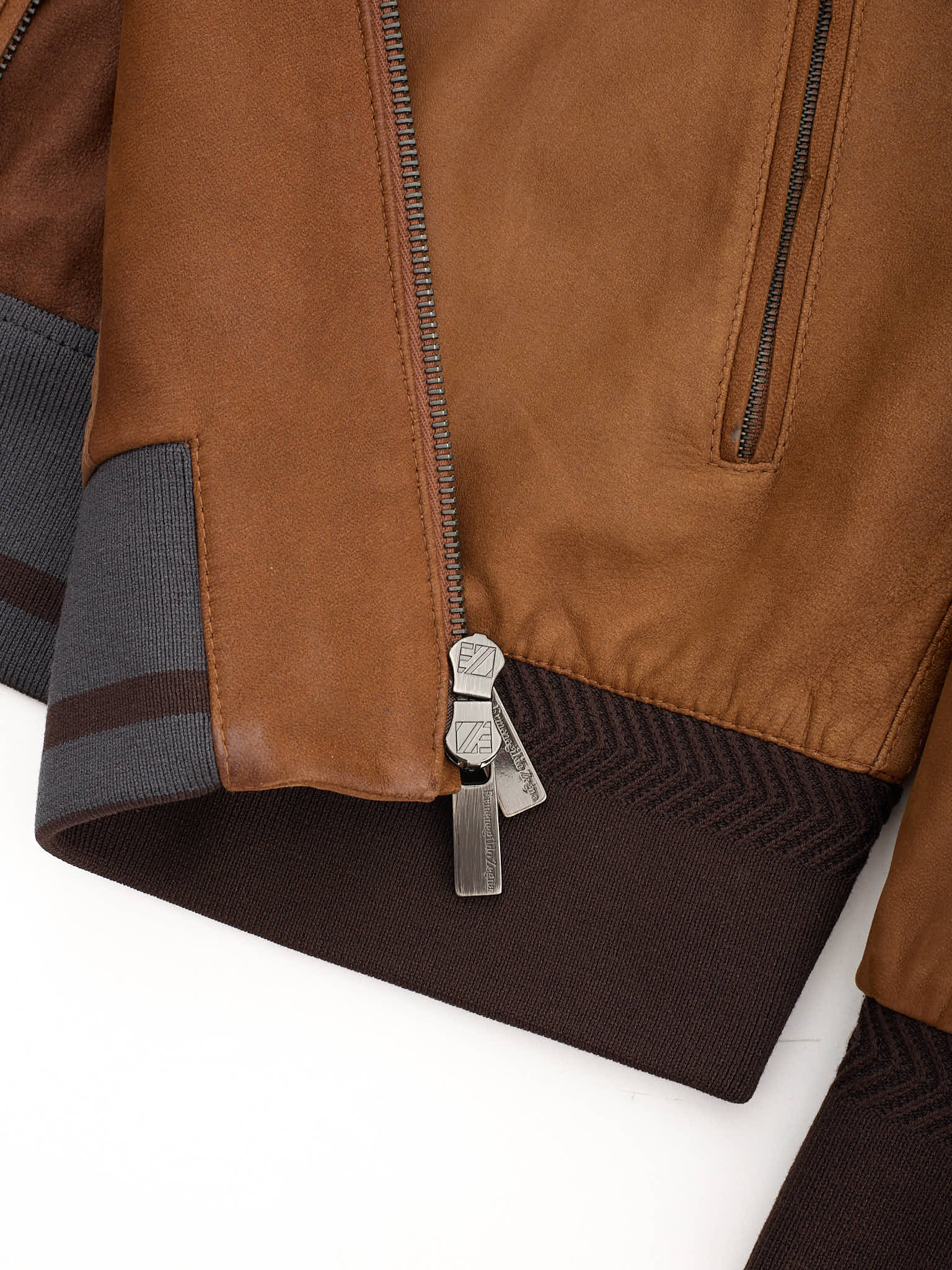 ERMENEGILDO ZEGNA Brown Lambskin Leather Jacket Mint