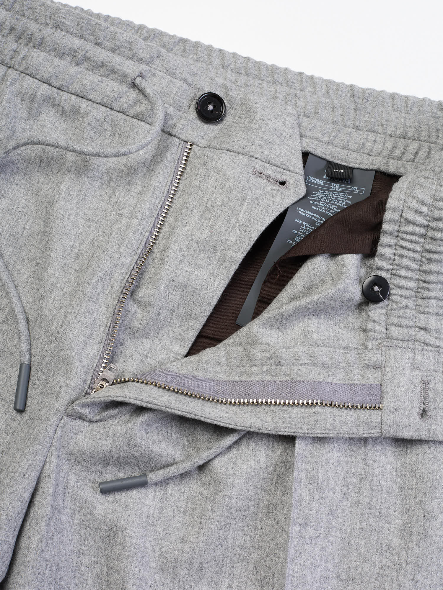 ERMENEGILDO ZEGNA Gray Wool-Cashmere-Silk 14MilMil Drawstring Super 20