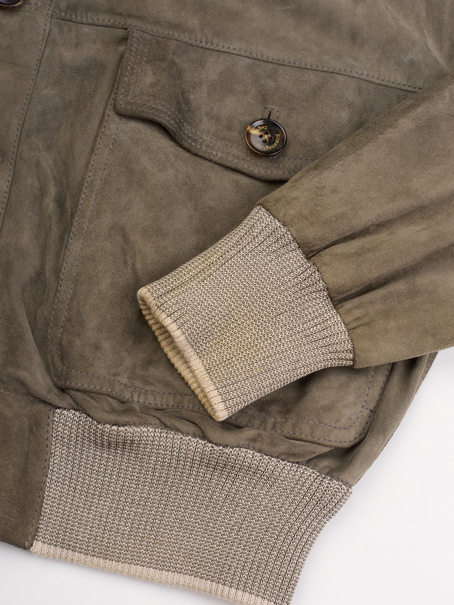 ERMENEGILDO ZEGNA Taupe Suede Leather Cardigan Blouson Jacket