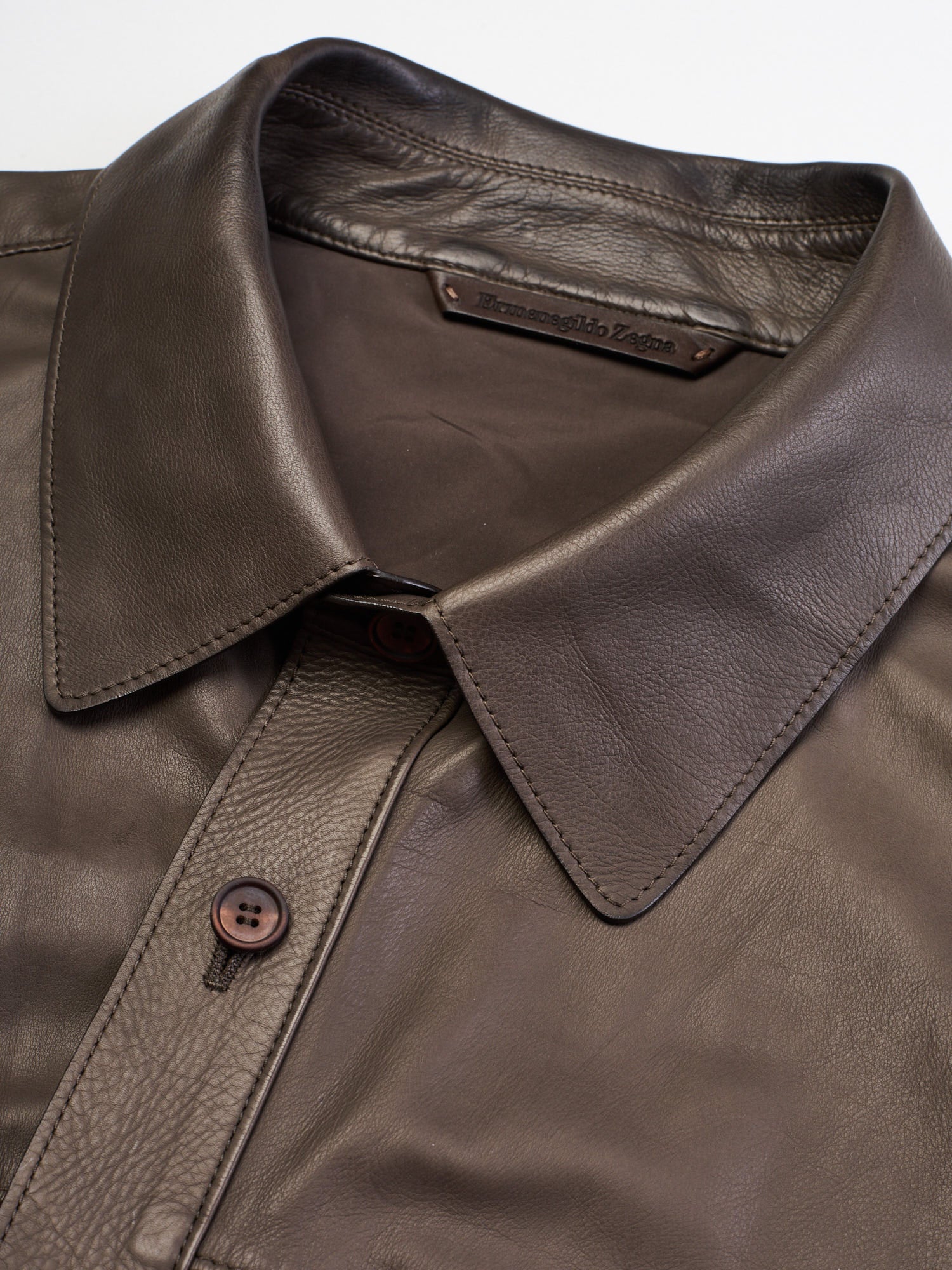 ERMENEGILDO ZEGNA Taupe Calfskin Leather Jacket
