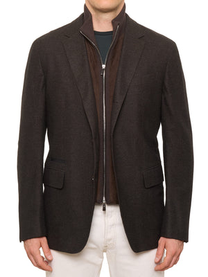 ERMENEGILDO ZEGNA "14 MilMil 14" Wool-Silk-Cashmere Jacket w Leather Insert NEW