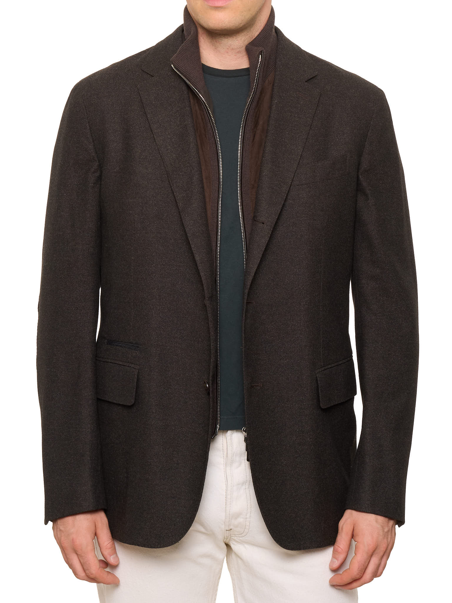 ERMENEGILDO ZEGNA "14 MilMil 14" Wool-Silk-Cashmere Jacket w Leather Insert NEW