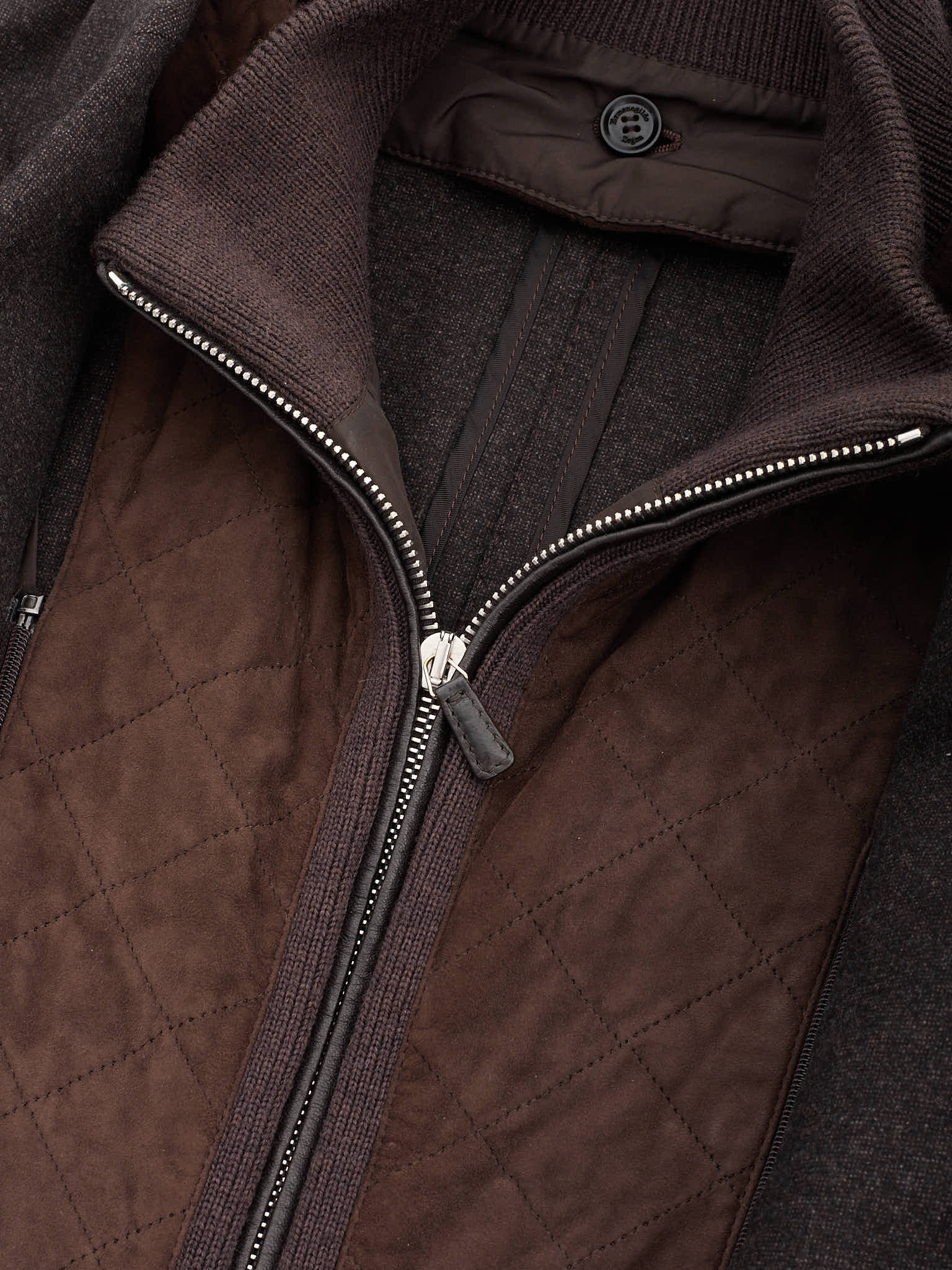 ERMENEGILDO ZEGNA "14 MilMil 14" Wool-Silk-Cashmere Jacket w Leather Insert NEW