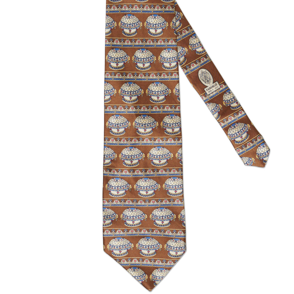 FABERGE Handmade Brown Horizontal Medallion Pattern Design Silk Tie