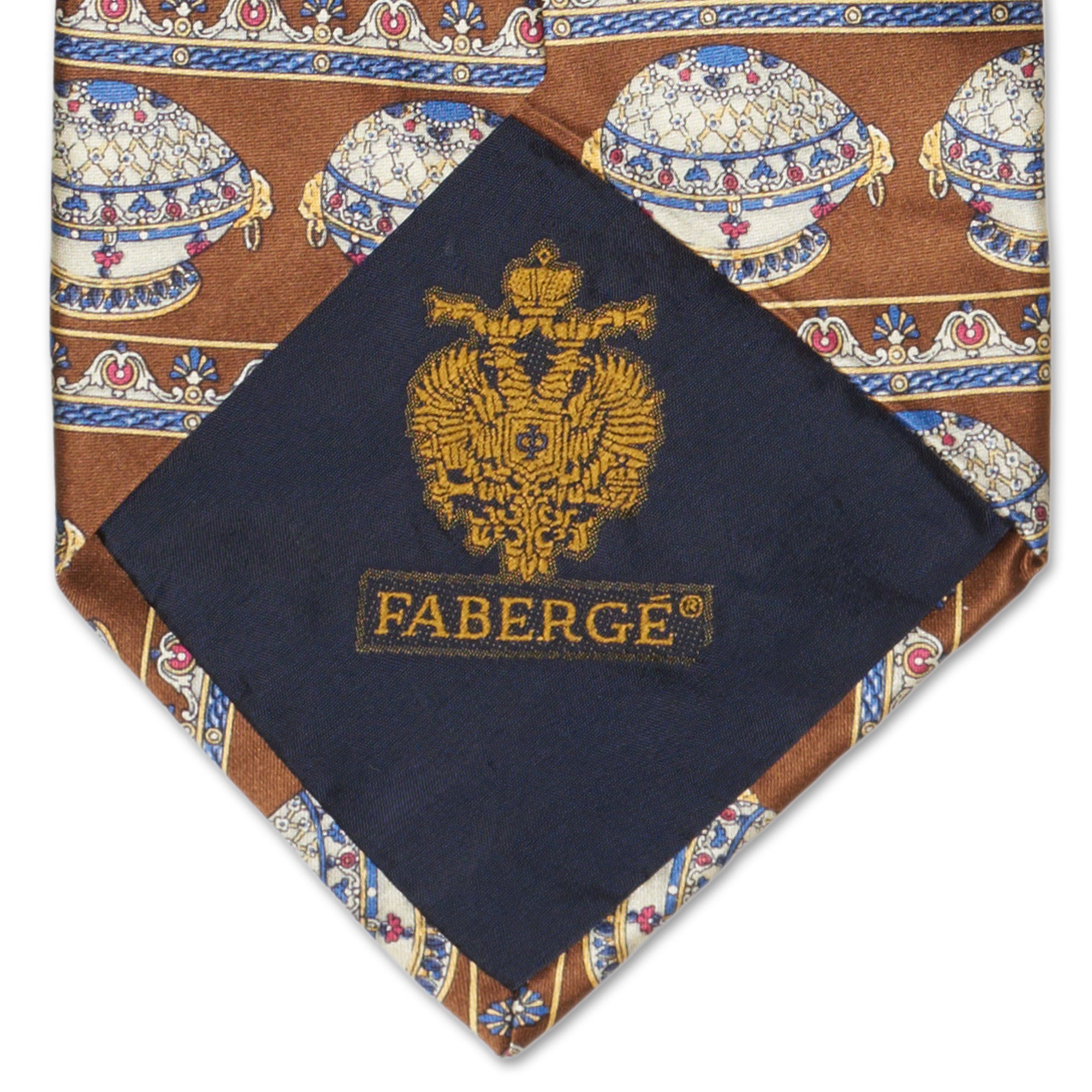FABERGE Handmade Brown Horizontal Medallion Pattern Design Silk Tie