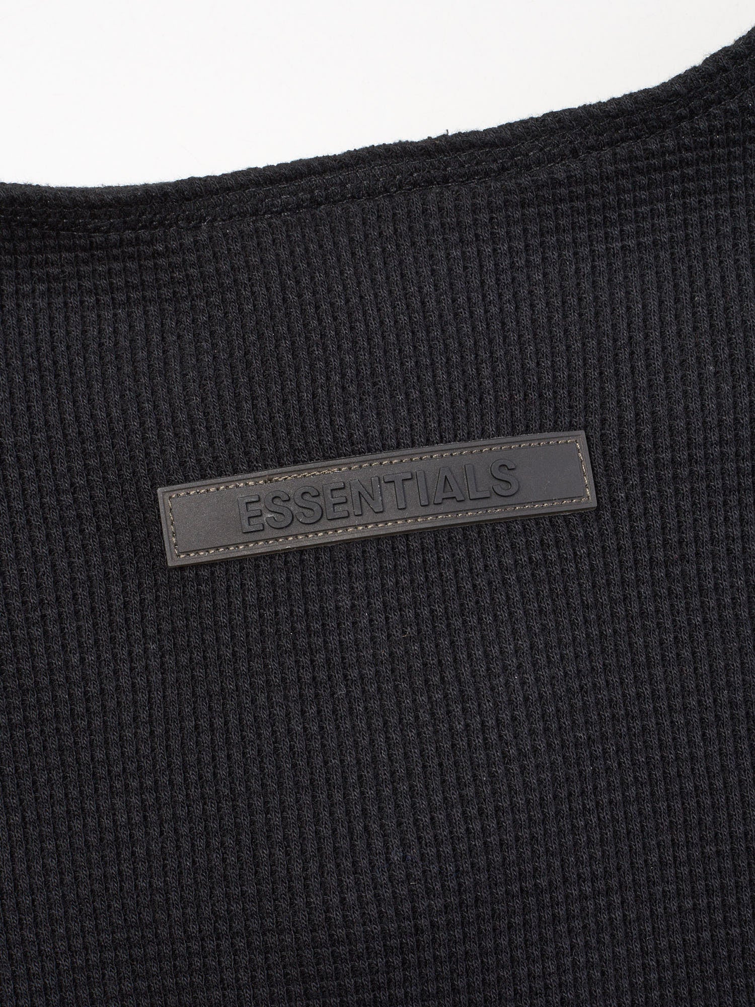 FEAR OF GOD "Essentials" Black Thermal Waffle-Knit Cotton Henley Oversized Sweater L