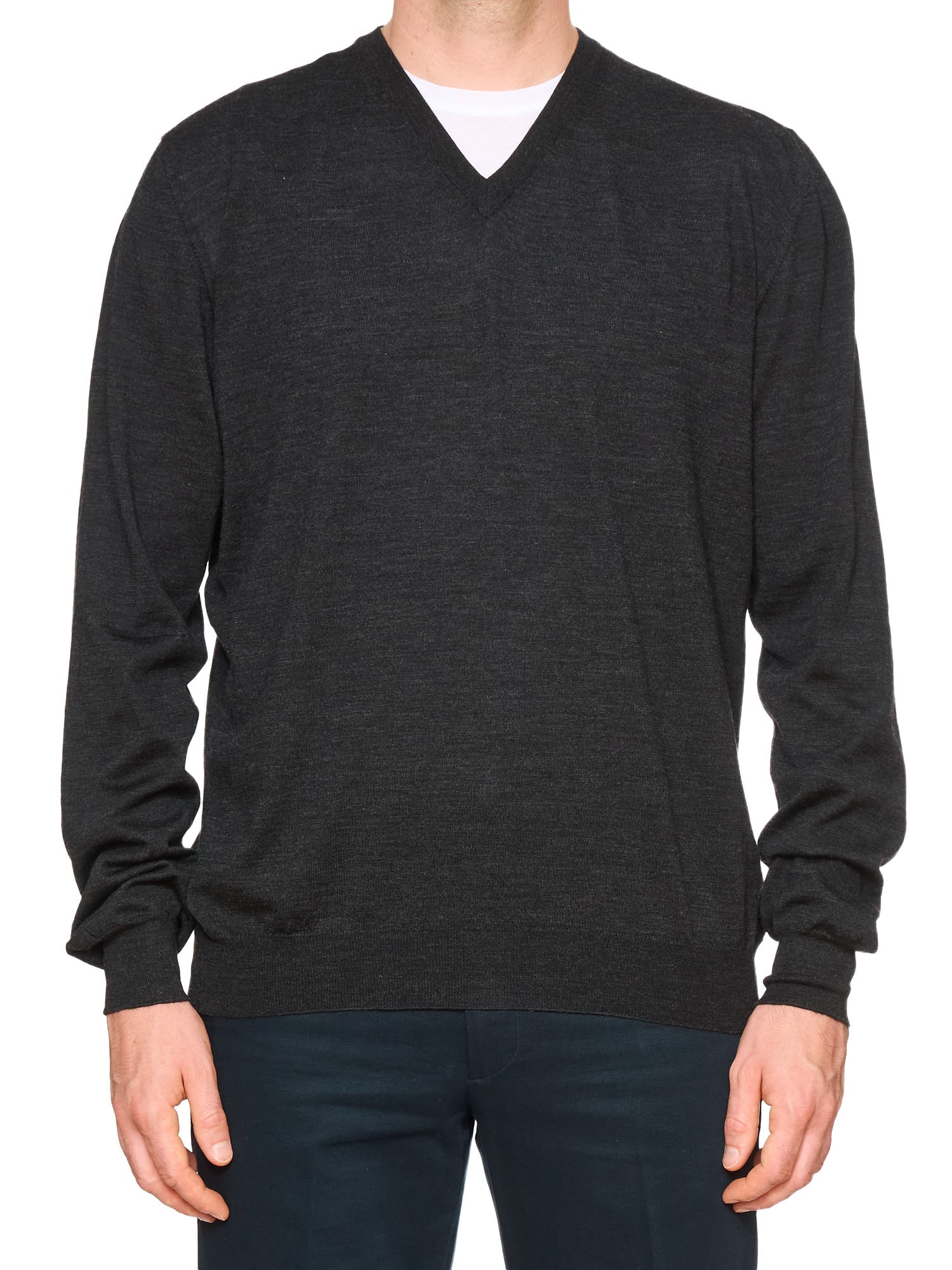 FEDELI Dark Gray Wool V-Neck Sweater