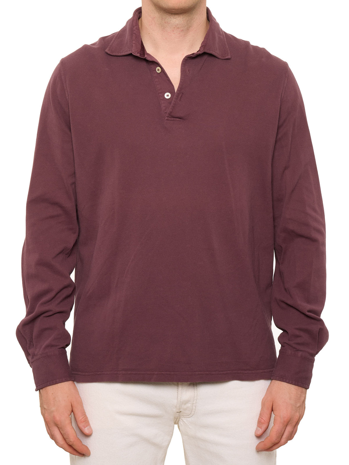 FEDELI "Steve" Burgundy Cotton Pique Long Sleeve Polo Shirt XL