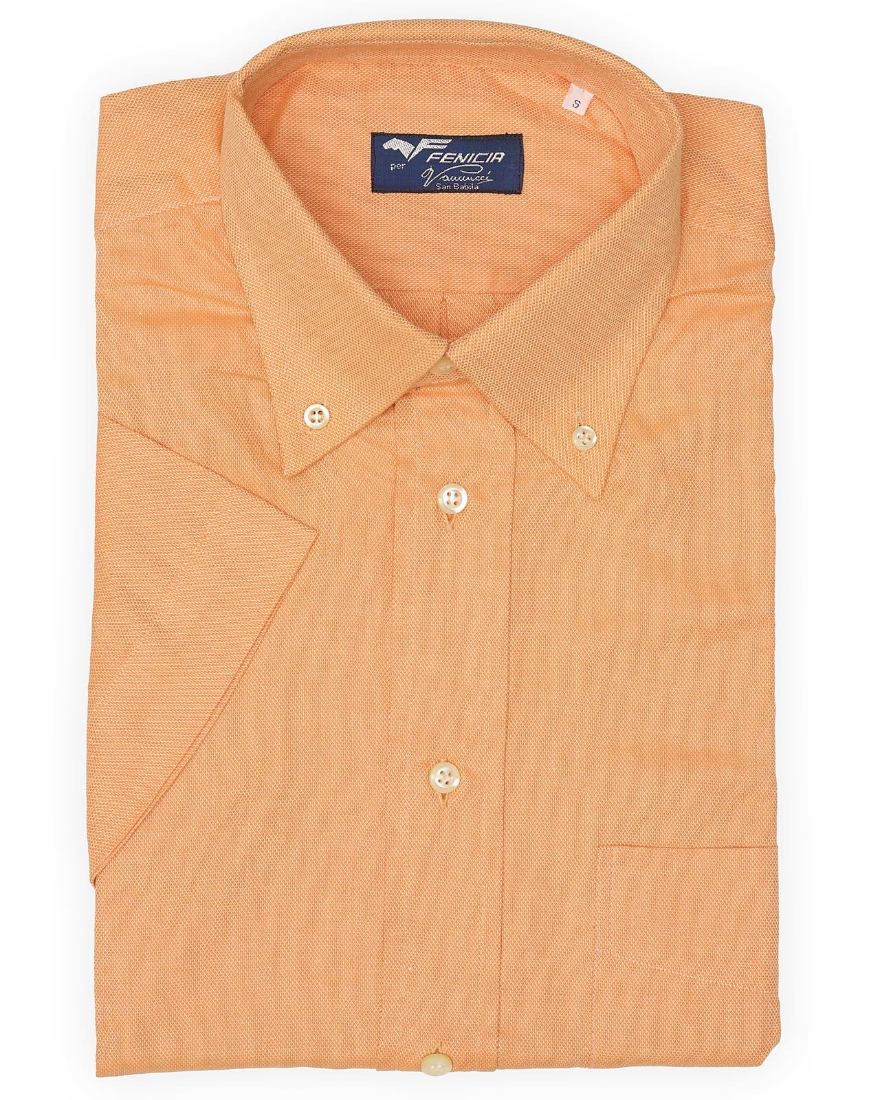 FENICIA for Vannucci Orange Royal Oxford Cotton Short Sleeve Shirt EU S NEW US 15