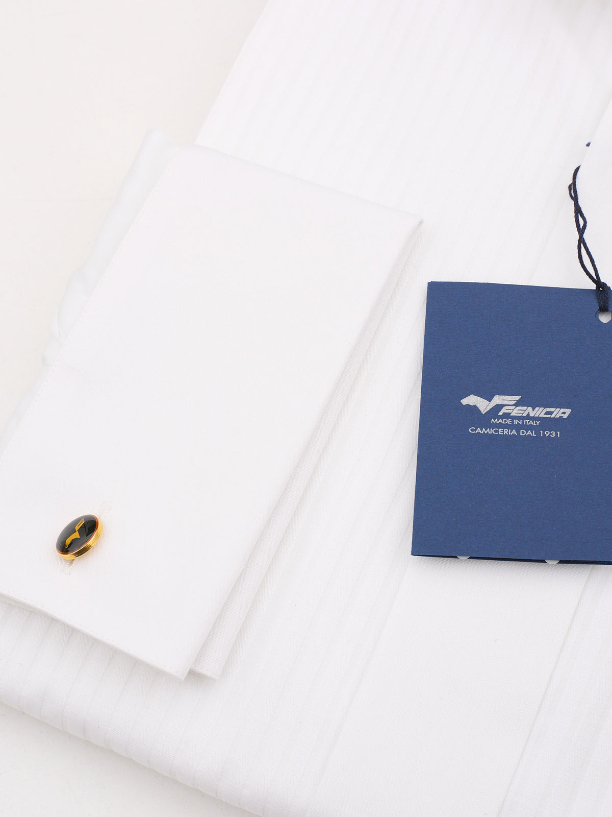 FENICIA for Vannucci White Cotton Bib Tuxedo Dress Shirt