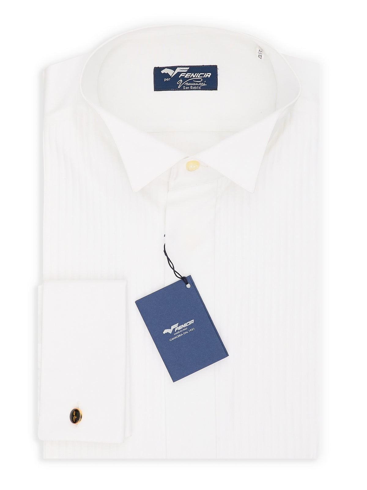 FENICIA for Vannucci White Cotton Bib Tuxedo Dress Shirt