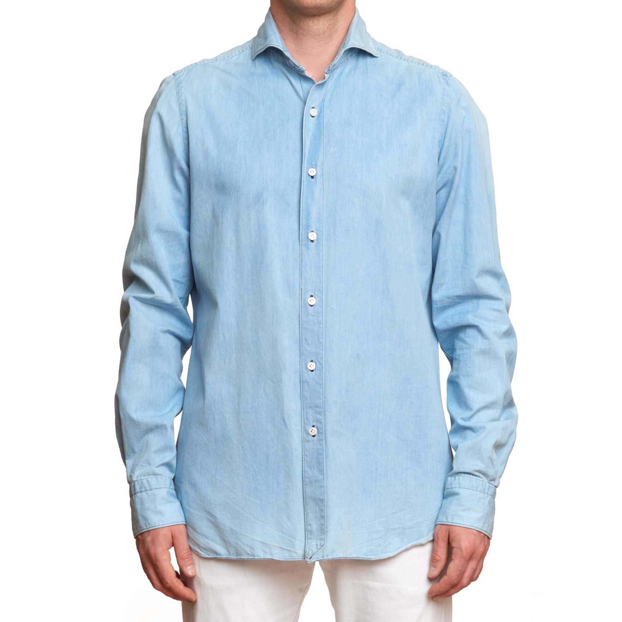FINAMORE for BRAUN Light Blue Denim Shirt EU L US 16.5 Xtra Long FINAMORE