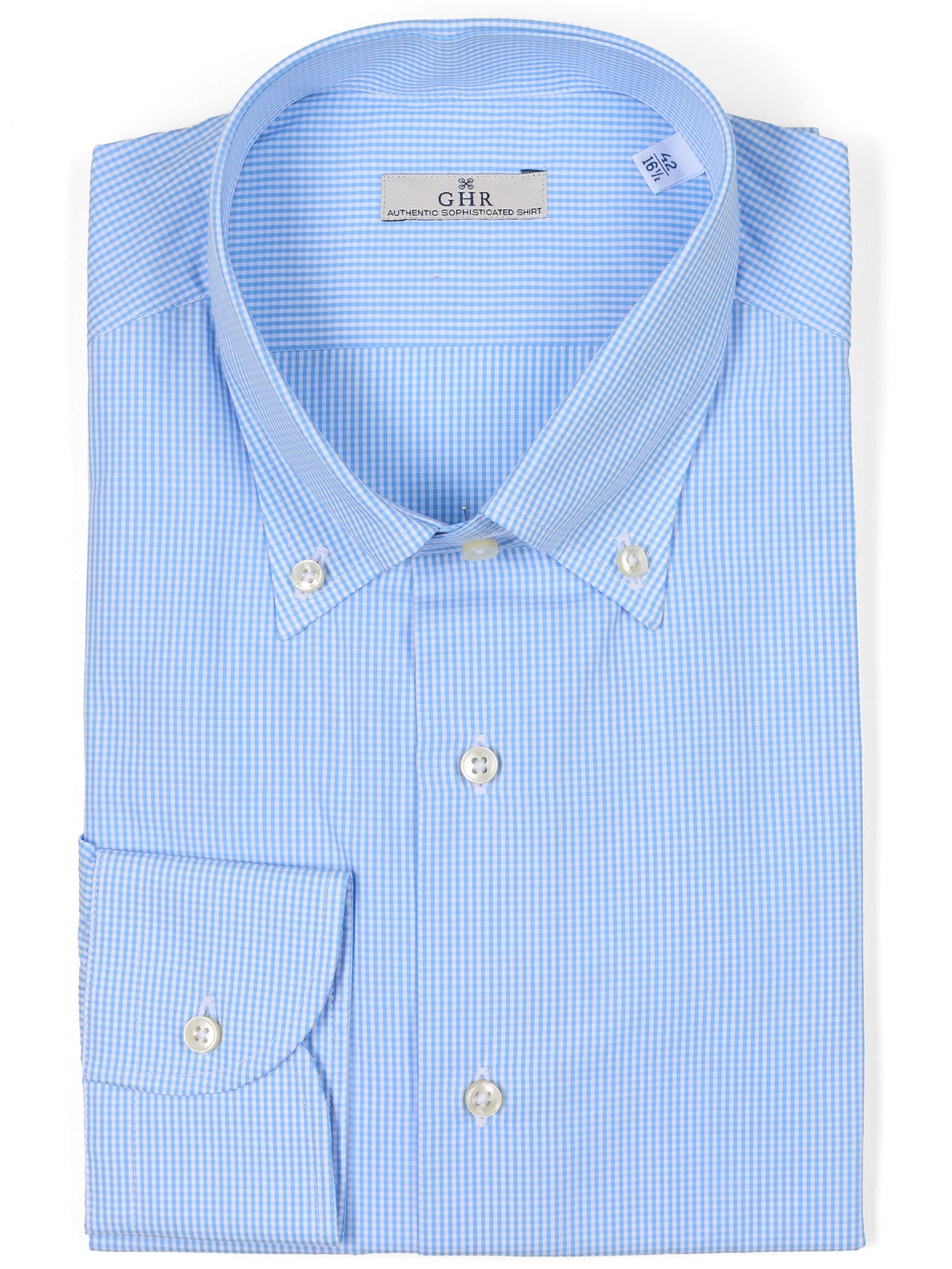 G.H.R. Blue Gingham Cotton Button-Down Dress Shirt