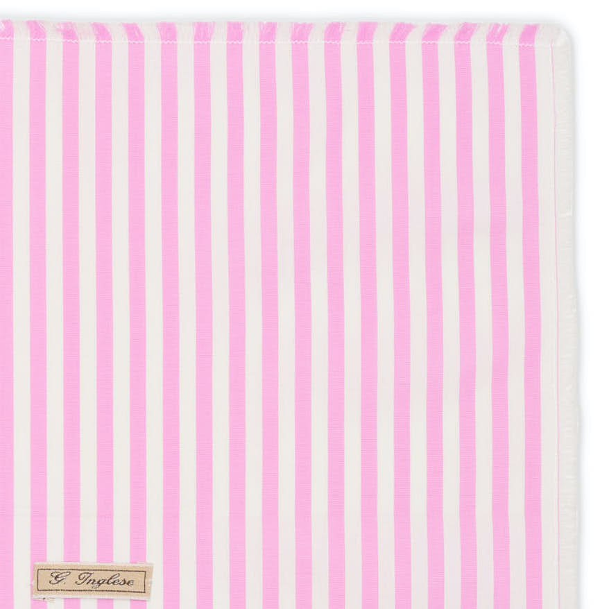 G. INGLESE Handmade Pink-White Striped Cotton Pocket Square NEW 29cm x 29cm