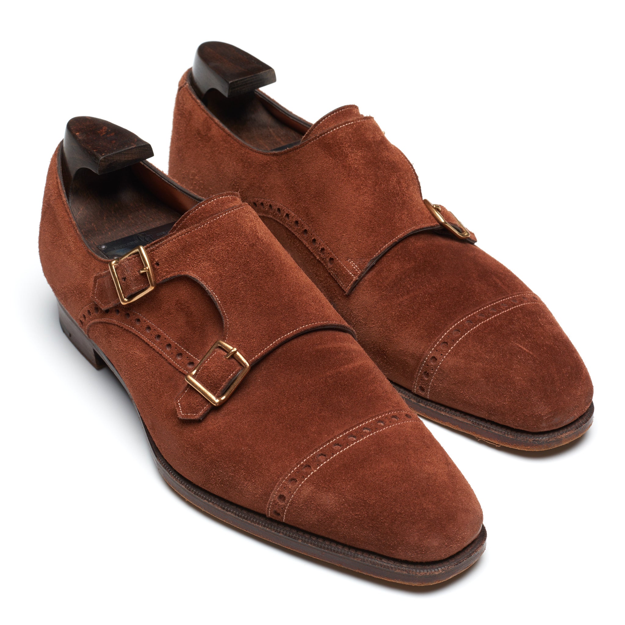 GAZIANO & GIRLING "Mayfair" Polo Suede Leather Double Monk Shoes UK 8E US 8.5 Last MH71 GAZIANO & GIRLING