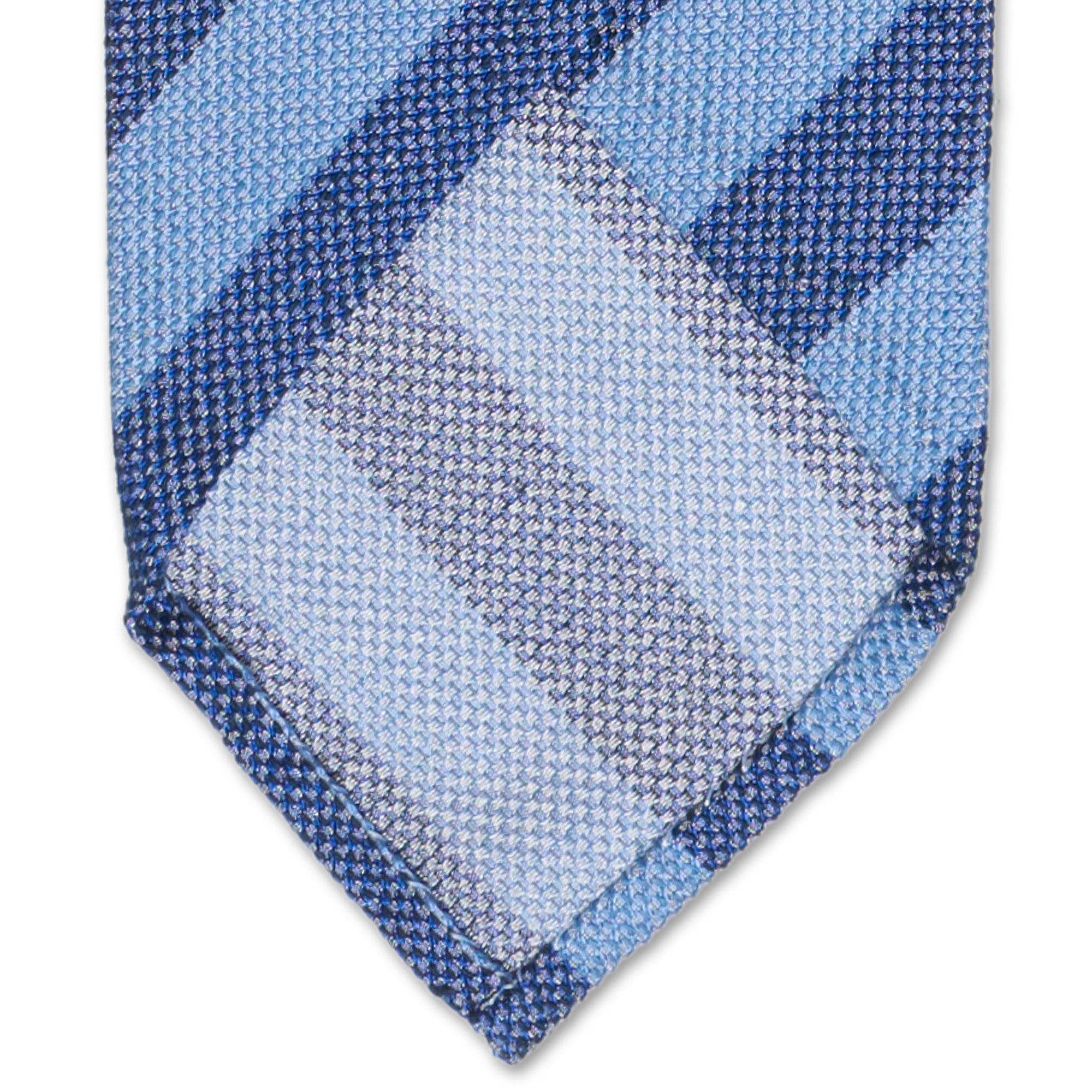 GIUSTO Bespoke Handmade Blue Awning Striped Silk Unlined Tie