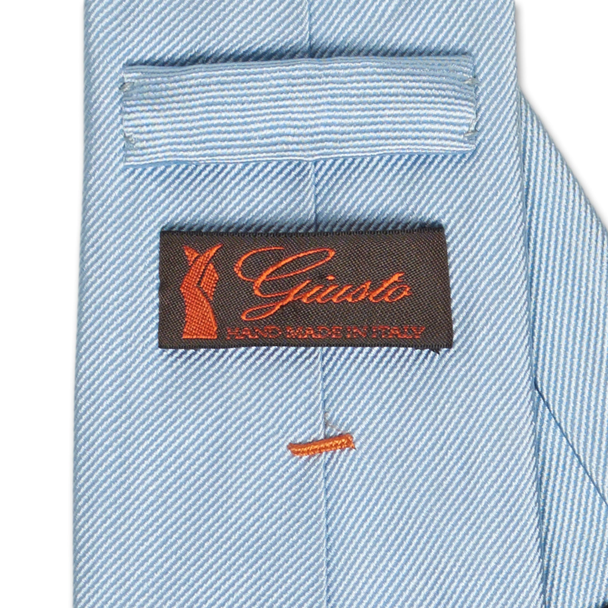 GIUSTO Bespoke Handmade Blue Striped Silk Seven Fold Unlined Tie