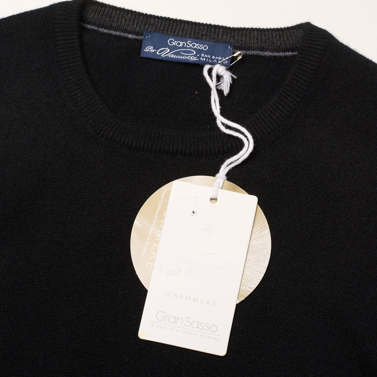 GRAN SASSO for VANNUCCI Black Cashmere Knit Crewneck Sweater EU 48 NEW US S