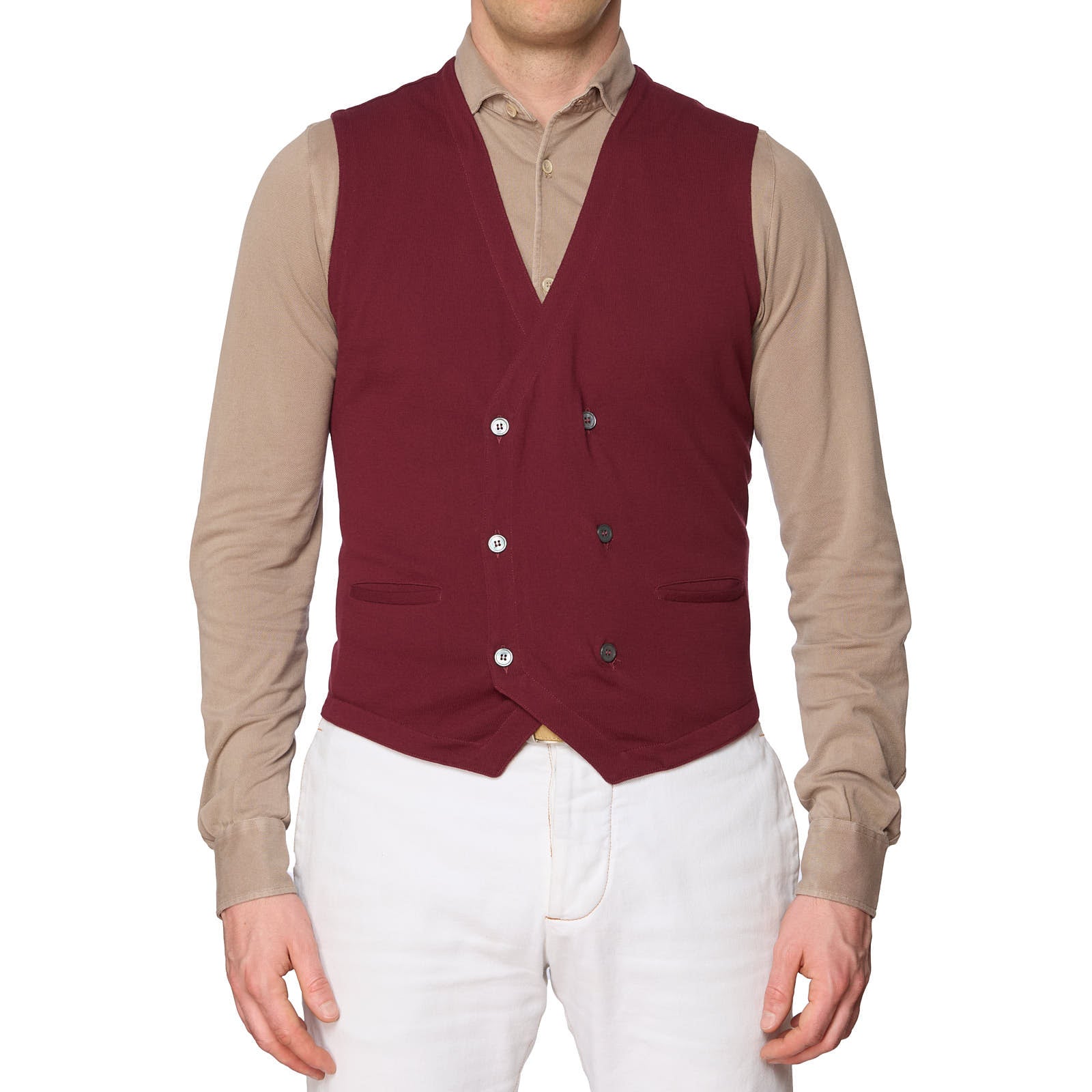 GRAN SASSO for VANNUCCI Burgundy Cotton Knit DB Vest Waistcoat EU 50 NEW US M