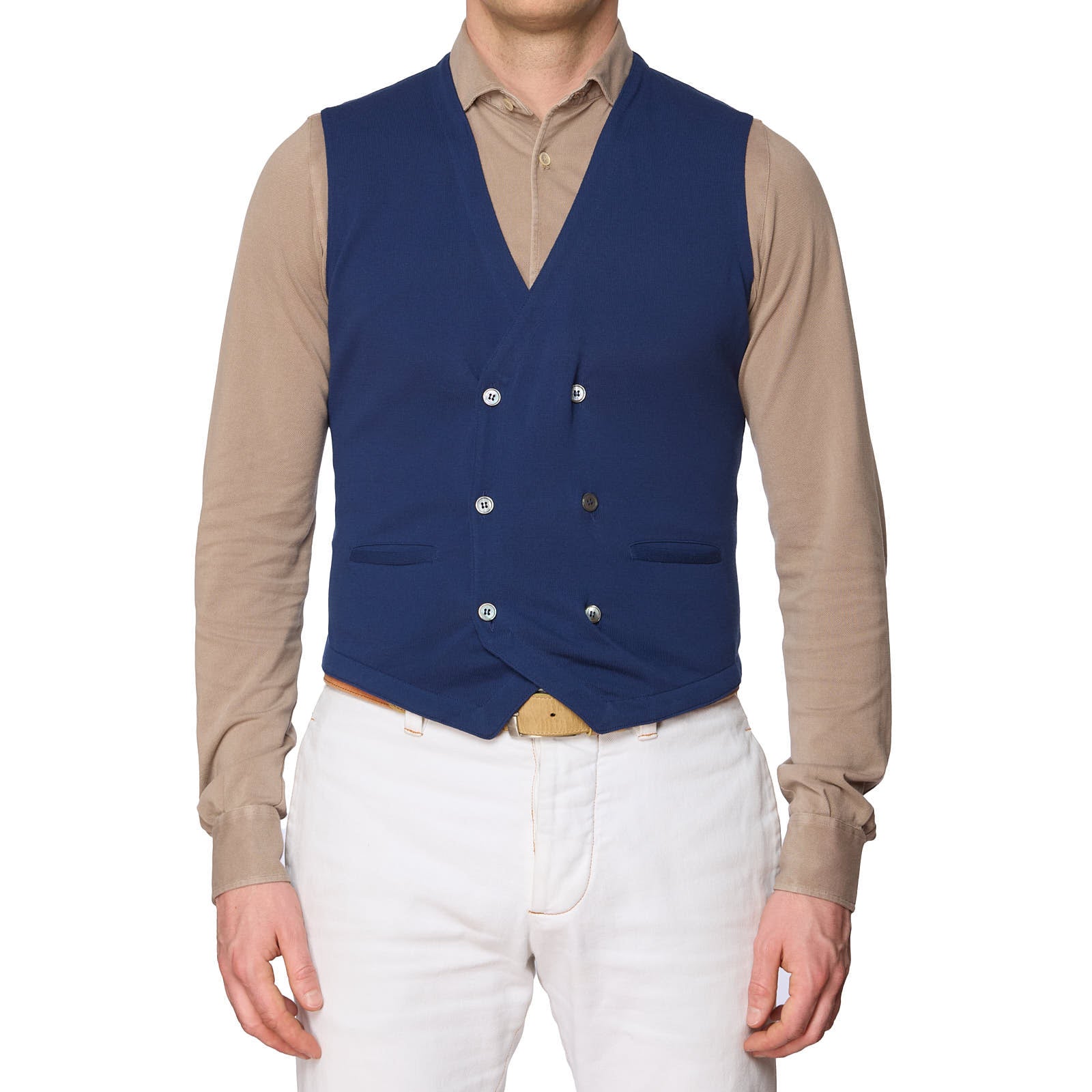 GRAN SASSO for VANNUCCI Navy Blue Cotton Knit DB Vest Waistcoat NEW