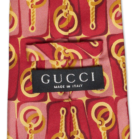 GUCCI Handmade Red Chain Design Silk Tie