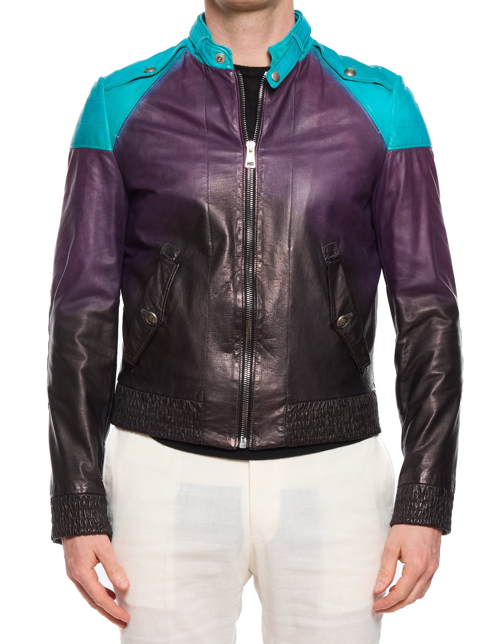 GUCCI SS09 Gradient Leather Biker Jacket By Frida Gianni Multicolor