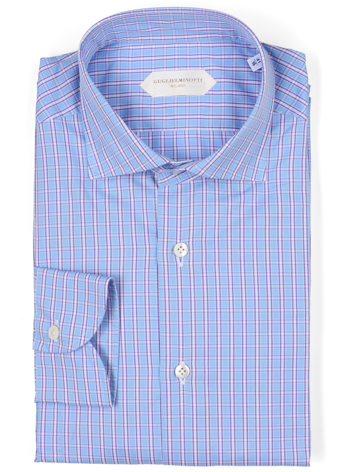 GUGLIELMINOTTI Milano Blue Multicolor Plaid Cotton Dress Shirt