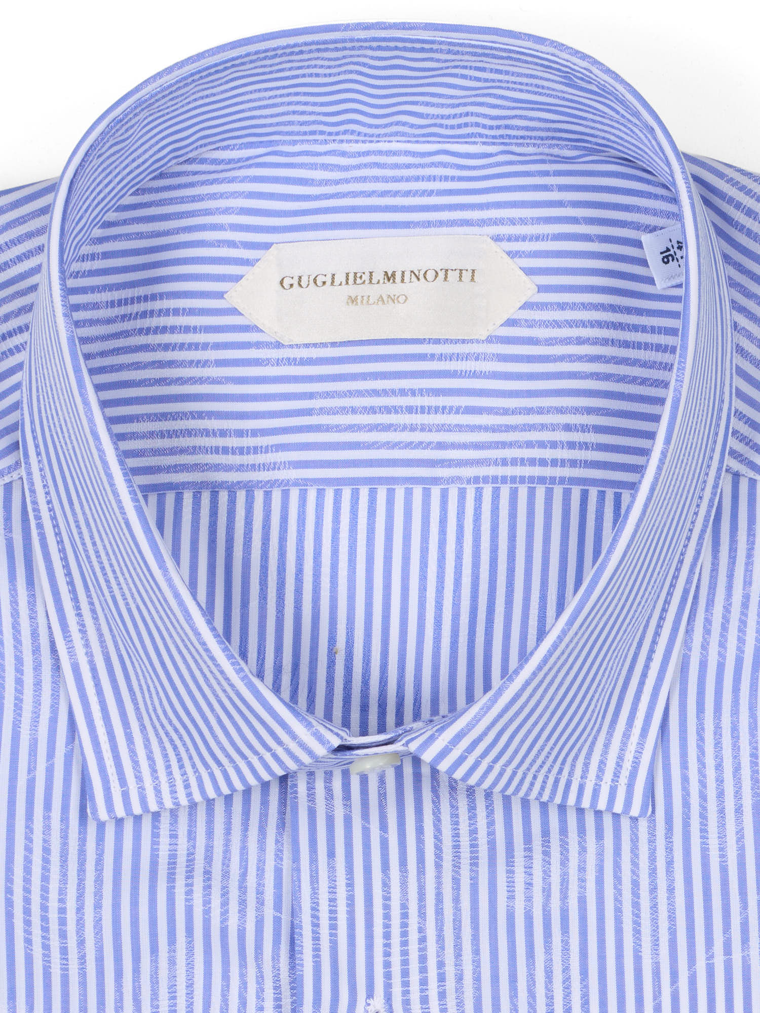 GUGLIELMINOTTI Milano Blue Striped Leaf Pattern Cotton Dress Shirt