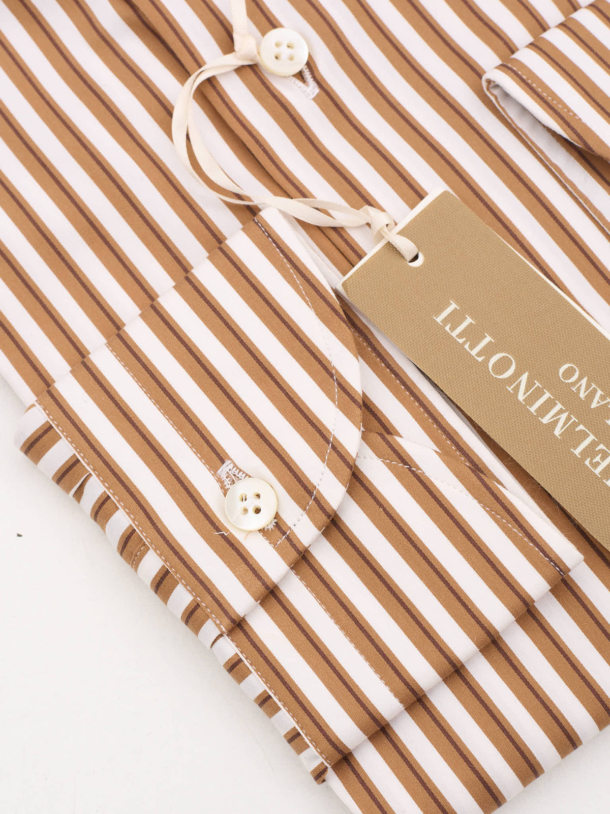 GUGLIELMINOTTI Milano Caramel Striped Stretch Cotton Dress Shirt