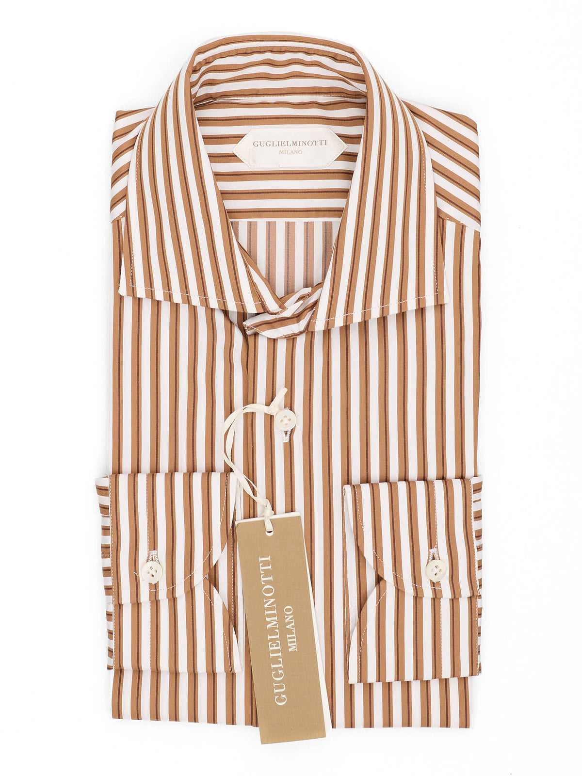 GUGLIELMINOTTI Milano Caramel Striped Stretch Cotton Dress Shirt