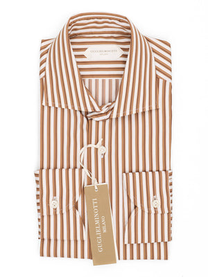 GUGLIELMINOTTI Milano Caramel Striped Stretch Cotton Dress Shirt
