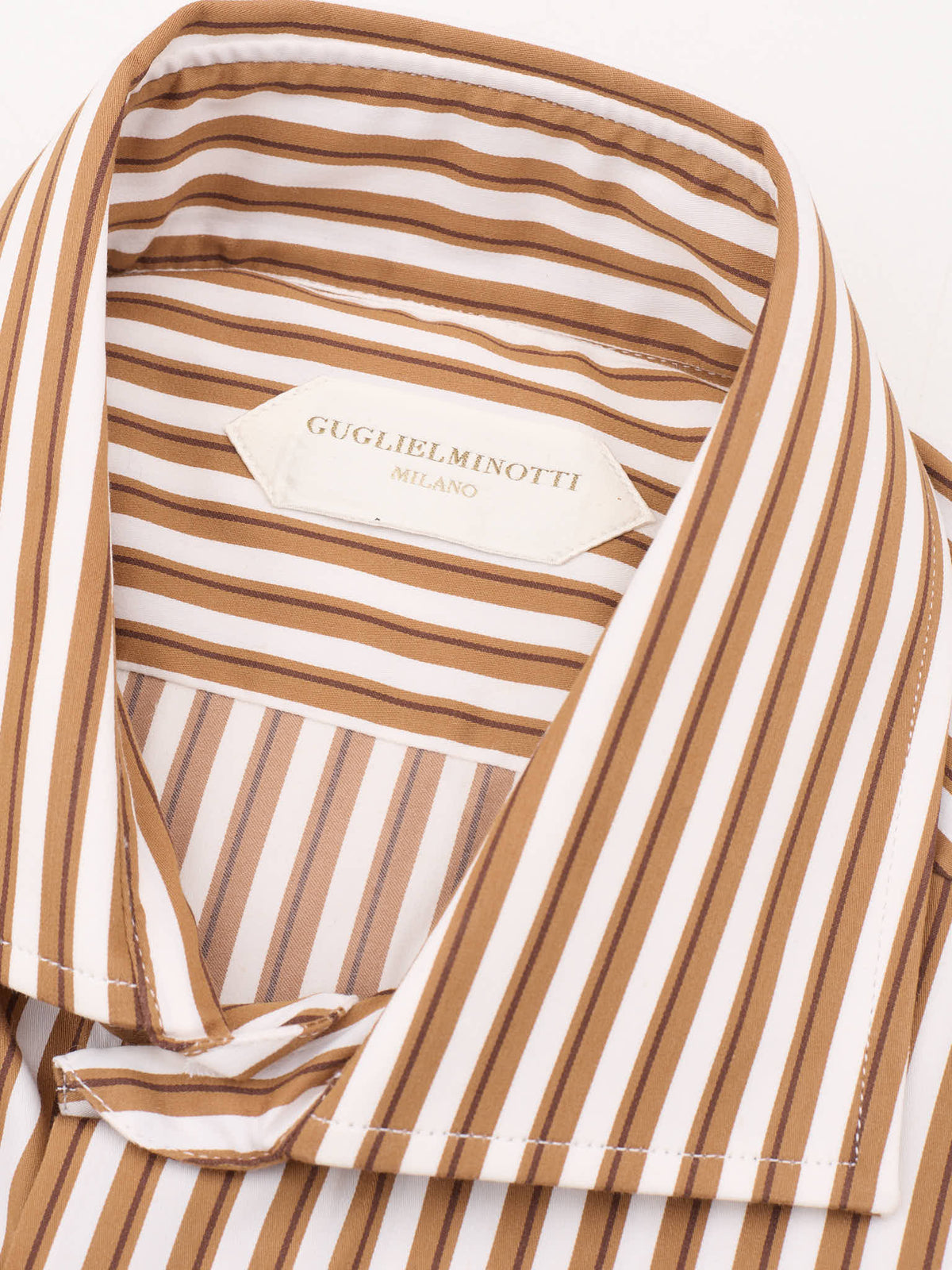 GUGLIELMINOTTI Milano Caramel Striped Stretch Cotton Dress Shirt