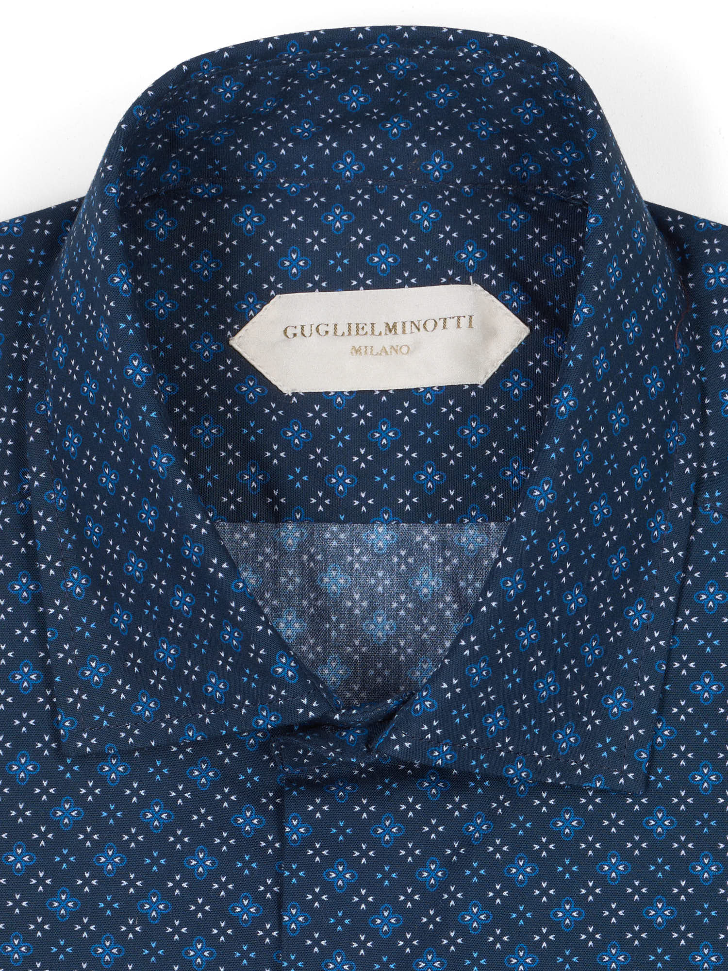GUGLIELMINOTTI Milano Navy Blue Medallion Cotton Dress Shirt
