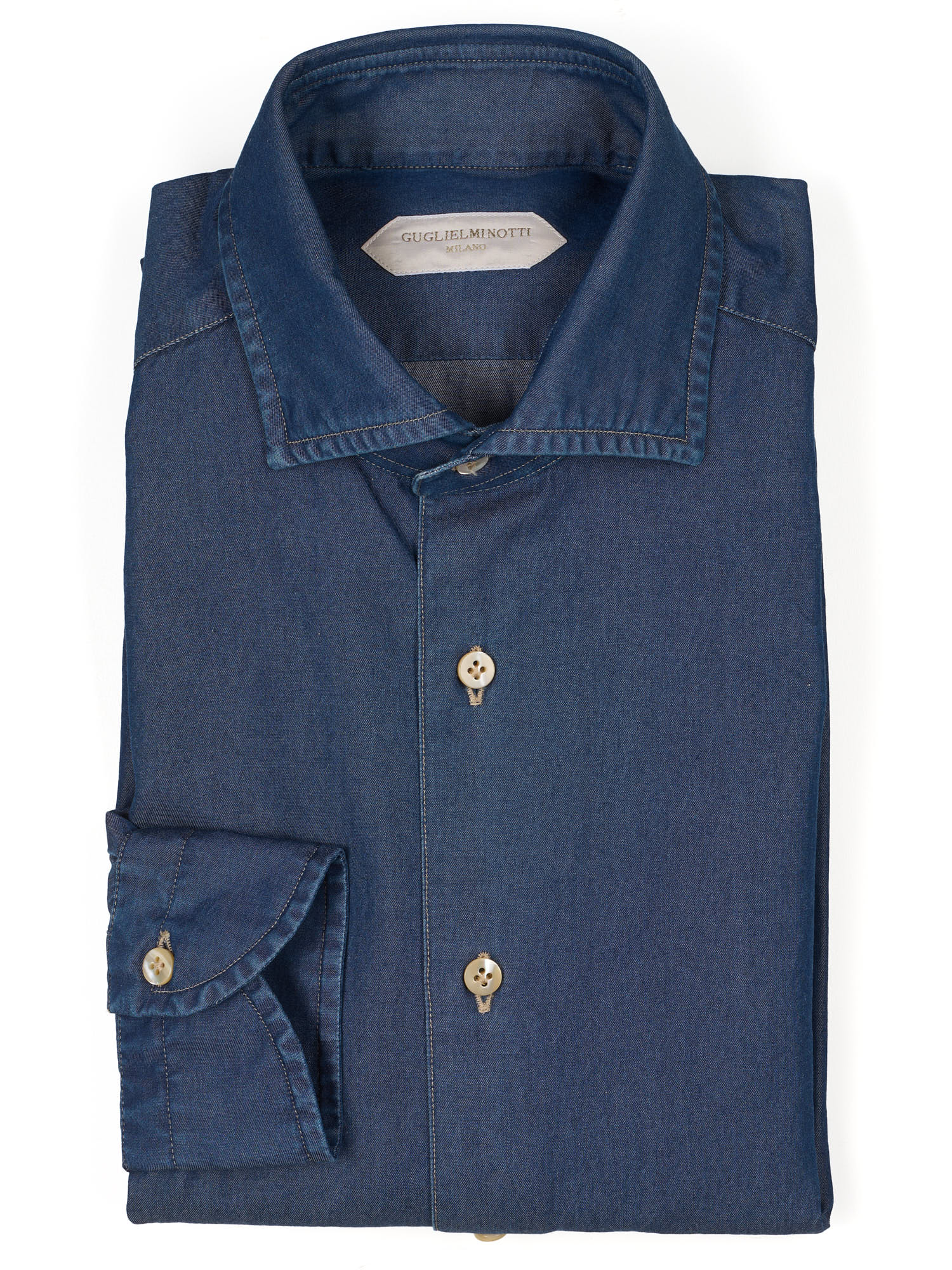 GUGLIELMINOTTI Milano Navy Cotton Casual Denim Shirt EU 39 NEW US 15.5