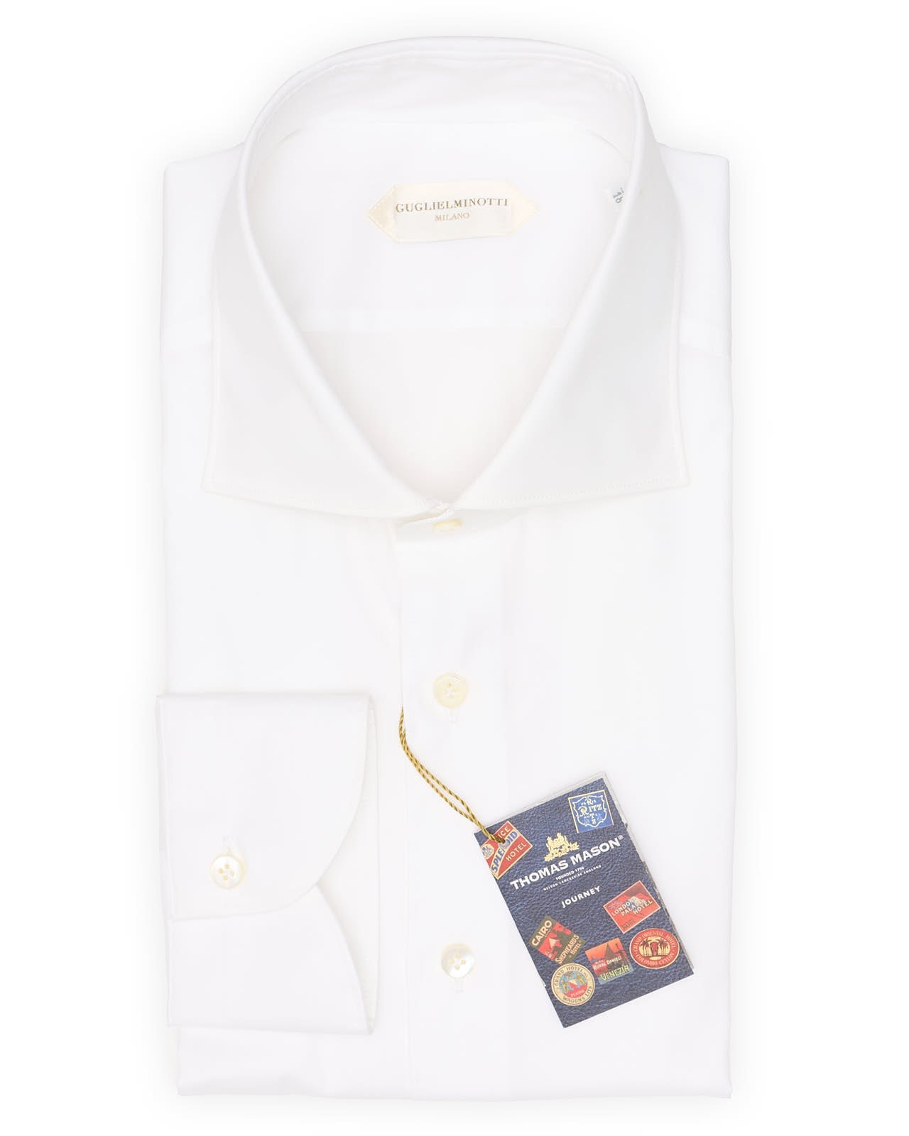 GUGLIELMINOTTI Milano White Pinpoint Oxford Cotton Dress Shirt EU 45 NEW US 18